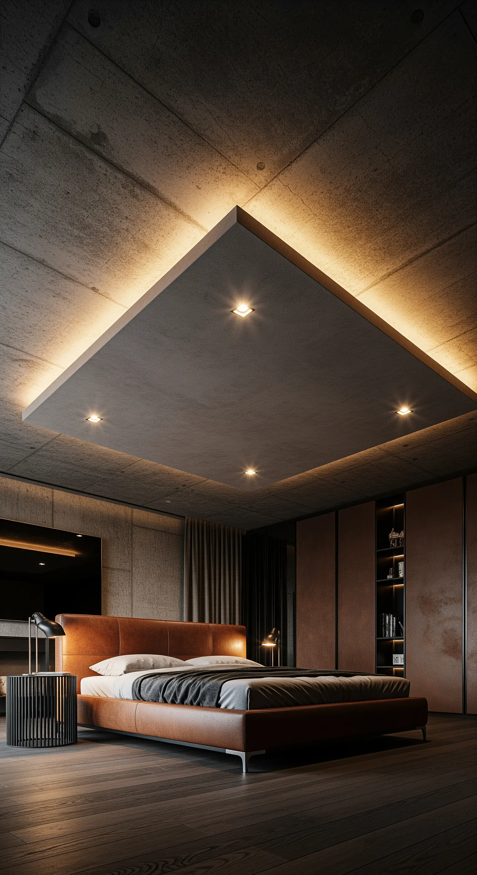 Beton Schlafzimmer indirekte Deckenbeleuchtung