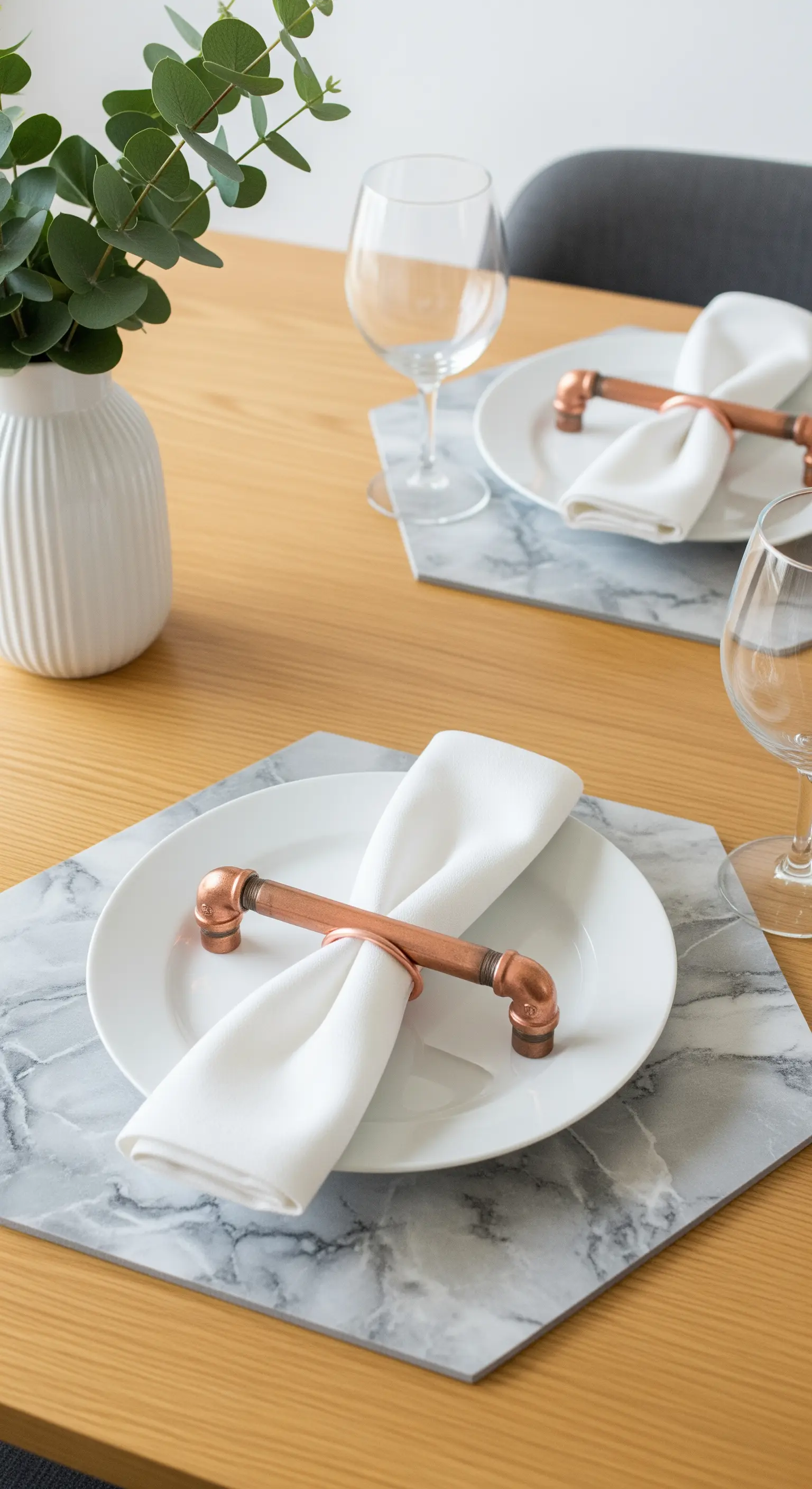 Serviettenhalter aus Kupferrohr auf Marmor-Untersetzer