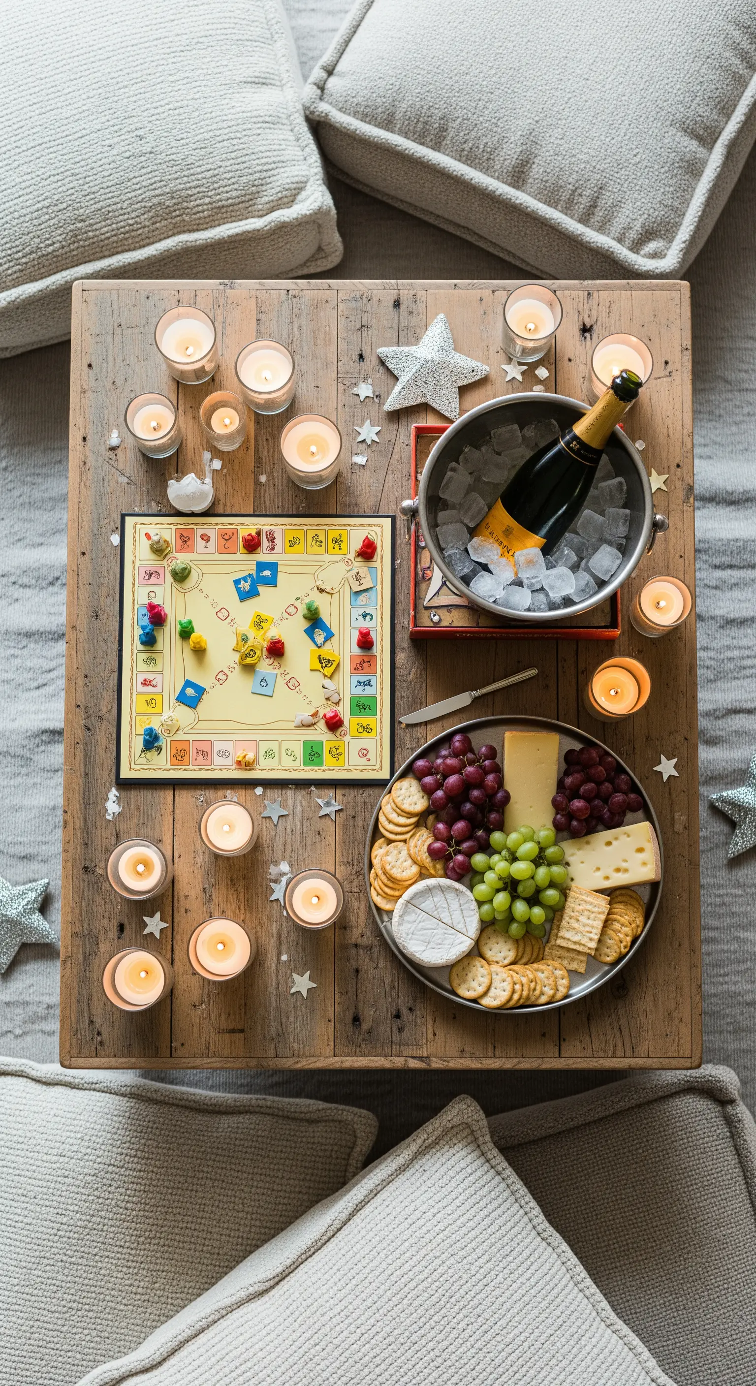 Couchtisch mit Brettspiel und Champagnerkühler