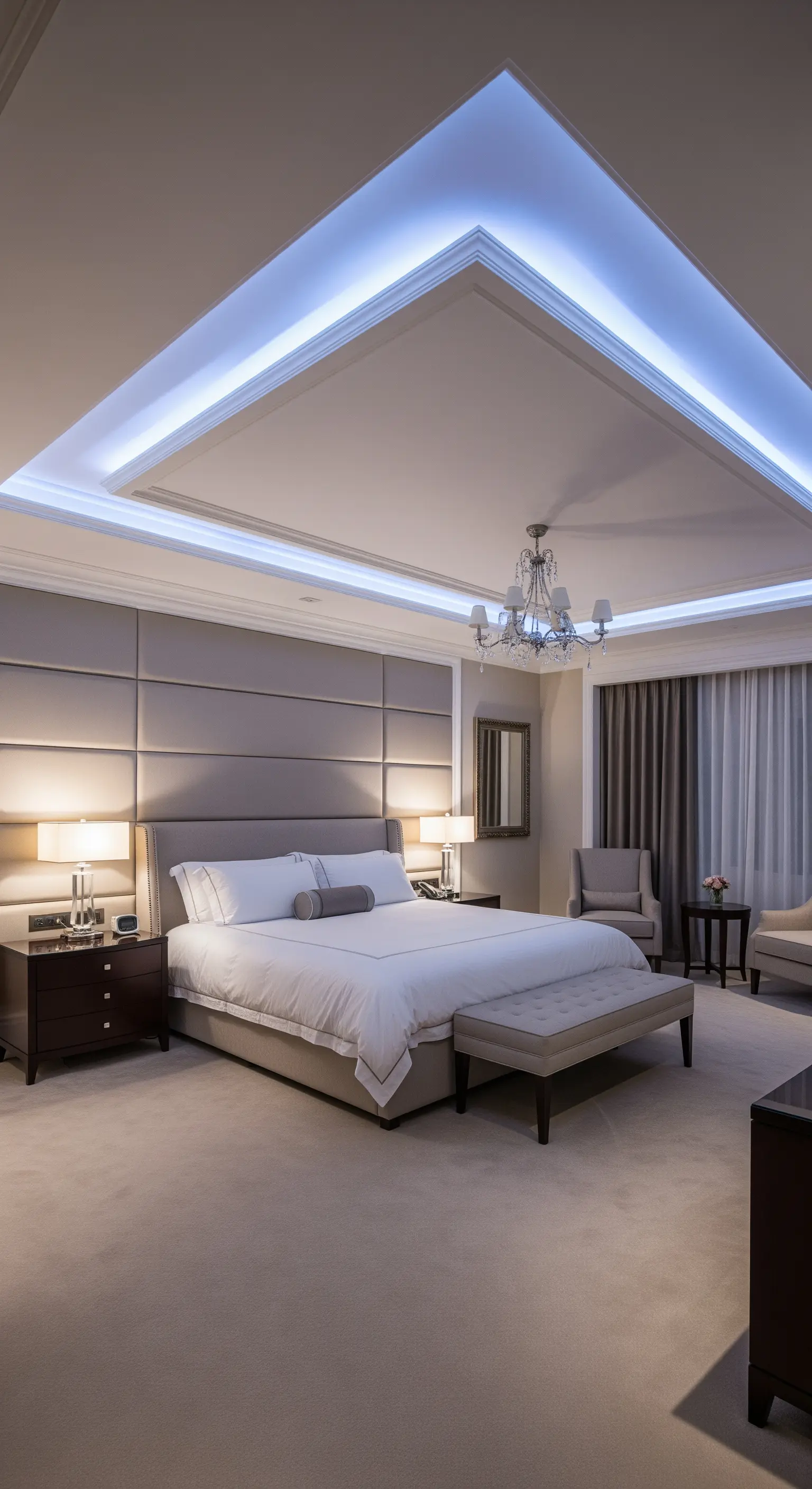 Luxus Schlafzimmer blaues Deckenlicht