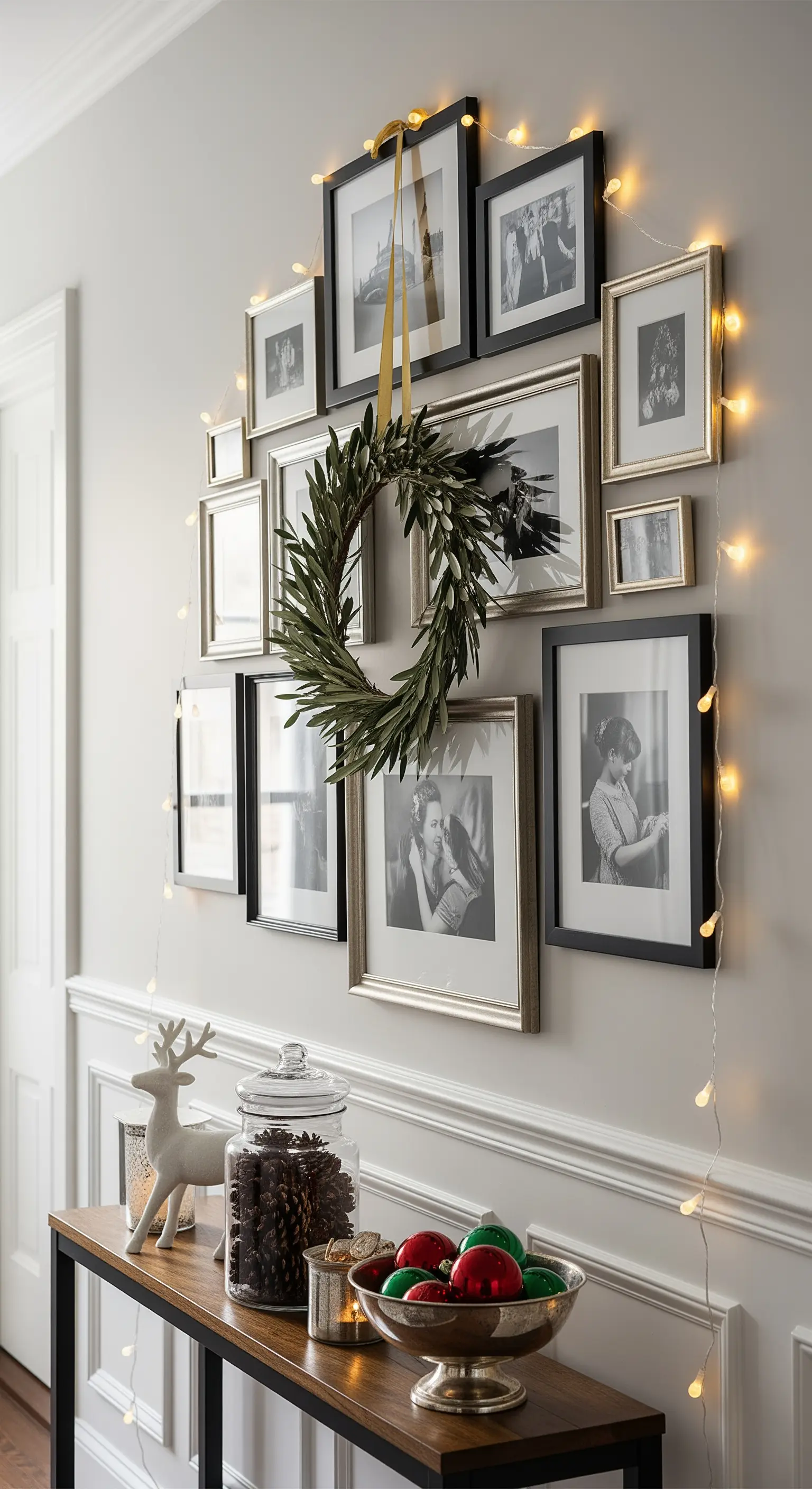 Olivenkranz über Bilderrahmen an Galerie-Wand