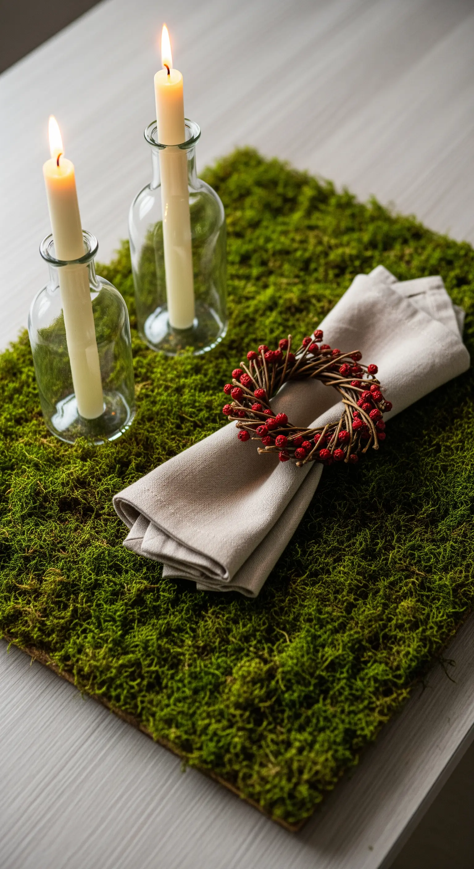 Moos-Platzset mit Beerenkranz-Serviettenring