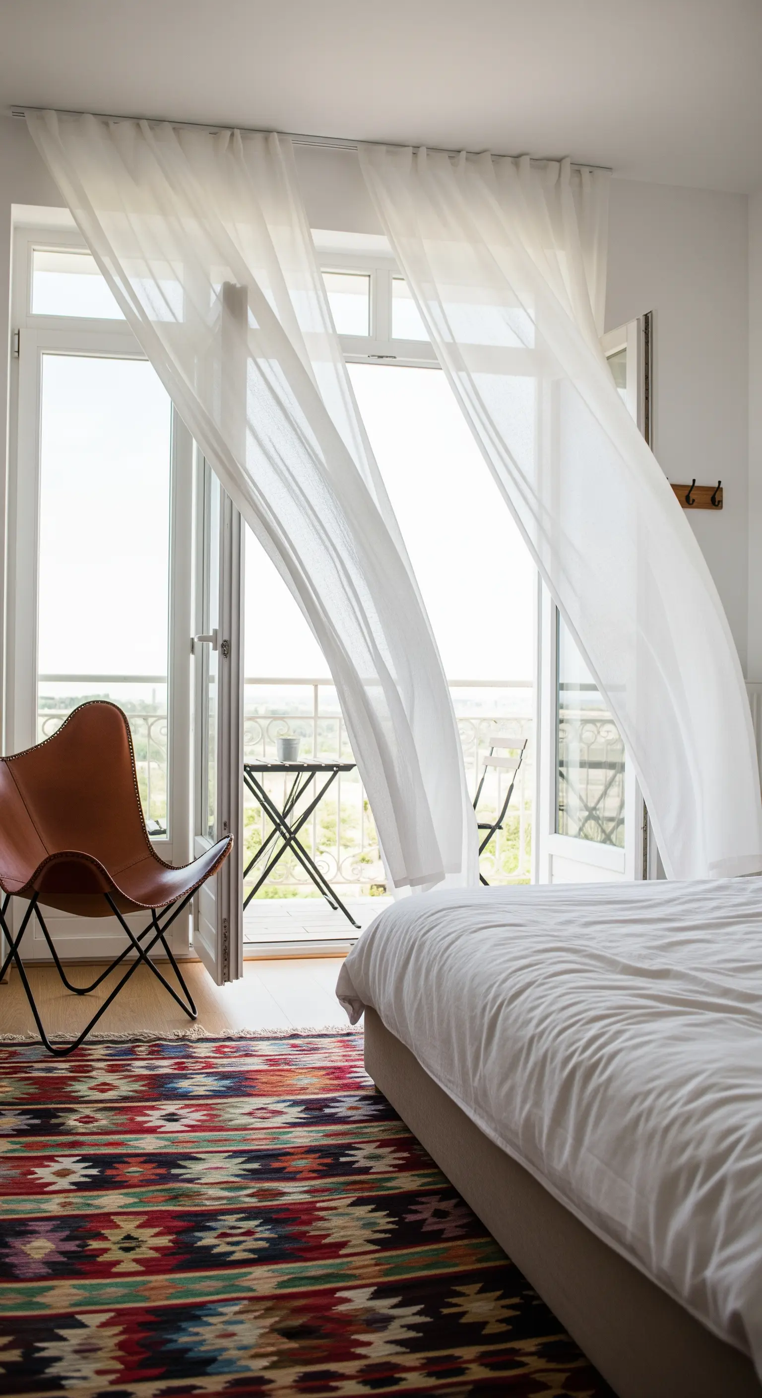 Wehende weiße Vorhänge Balkontür