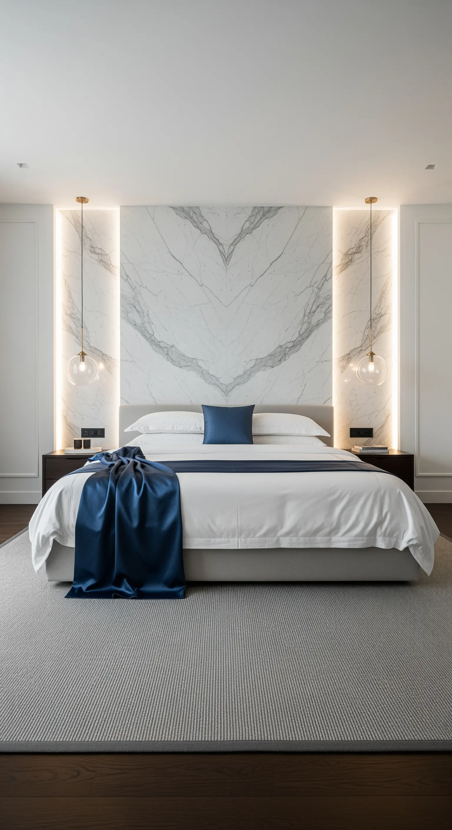 Marmorwand mit hinterleuchteten Paneelen