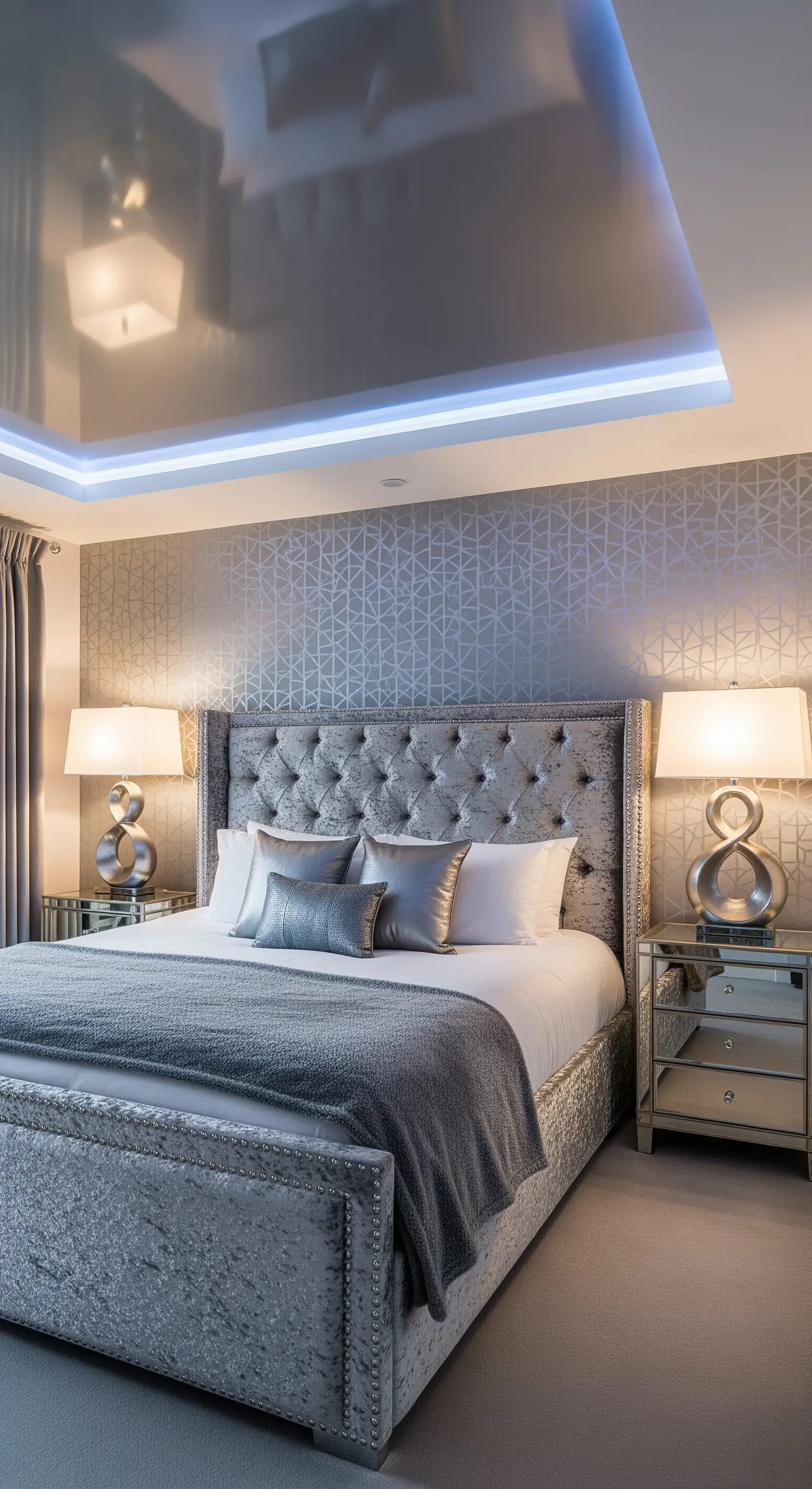 Silbernes Schlafzimmer Hochglanz Decke