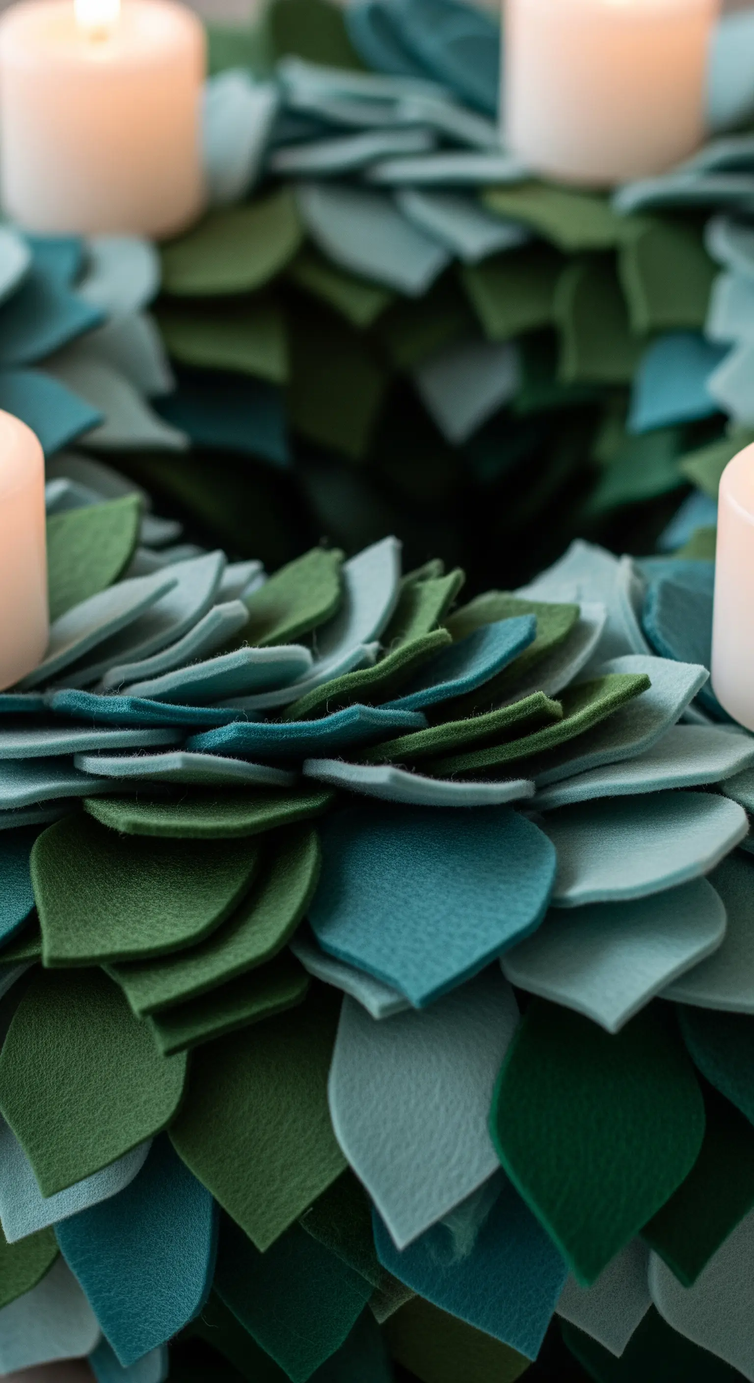 Dunkelblaue Stumpenkerzen mit blauen Schleifen und goldenen Walnüssen auf Teller