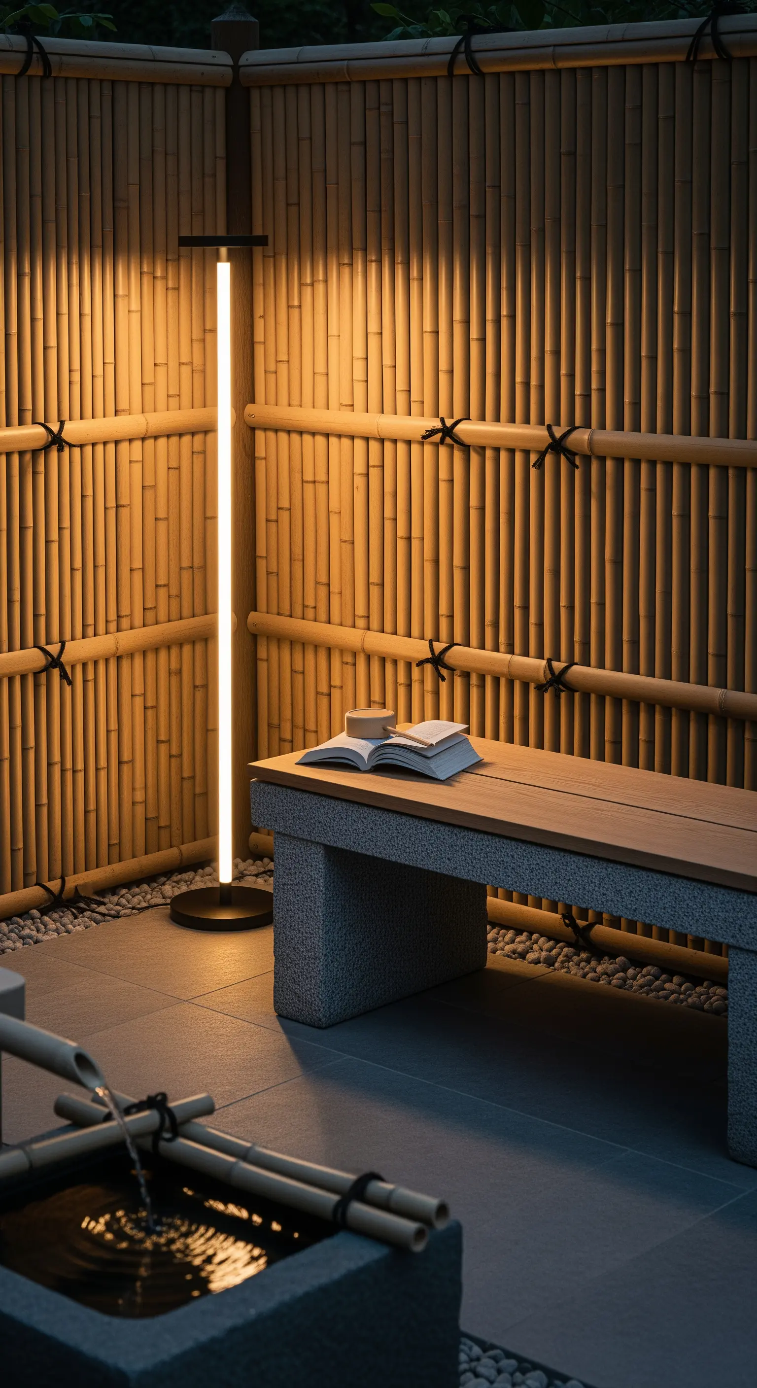 Moderne Lichtleiste vor Bambuswand