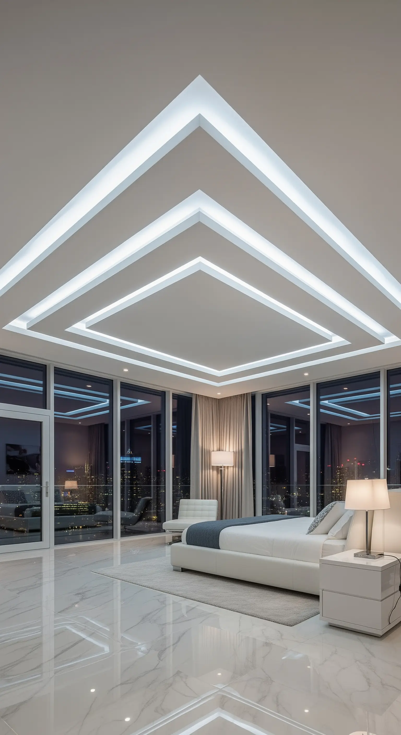 Moderne Stufendecke LED Beleuchtung weiß