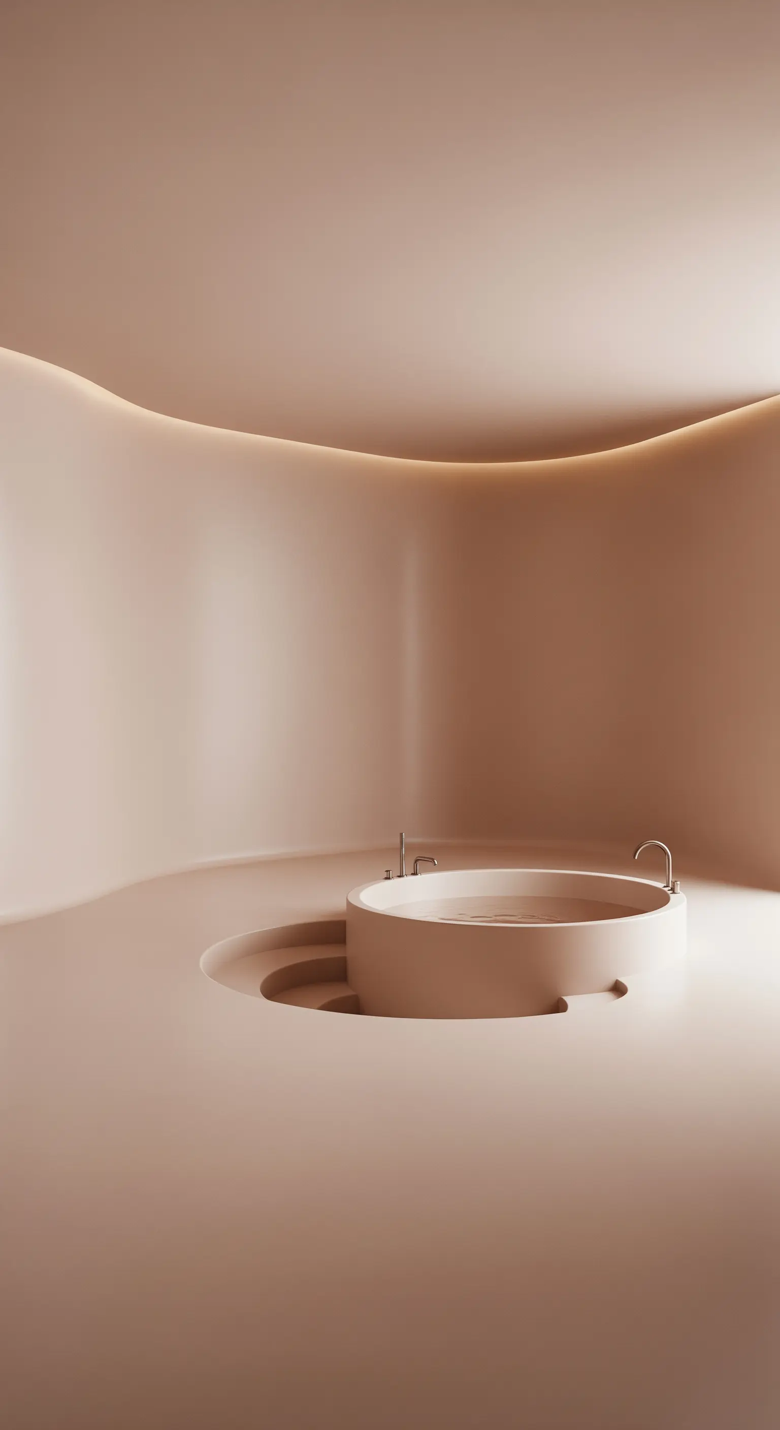 Futuristisches Bad mit runden Formen ganz in Beige