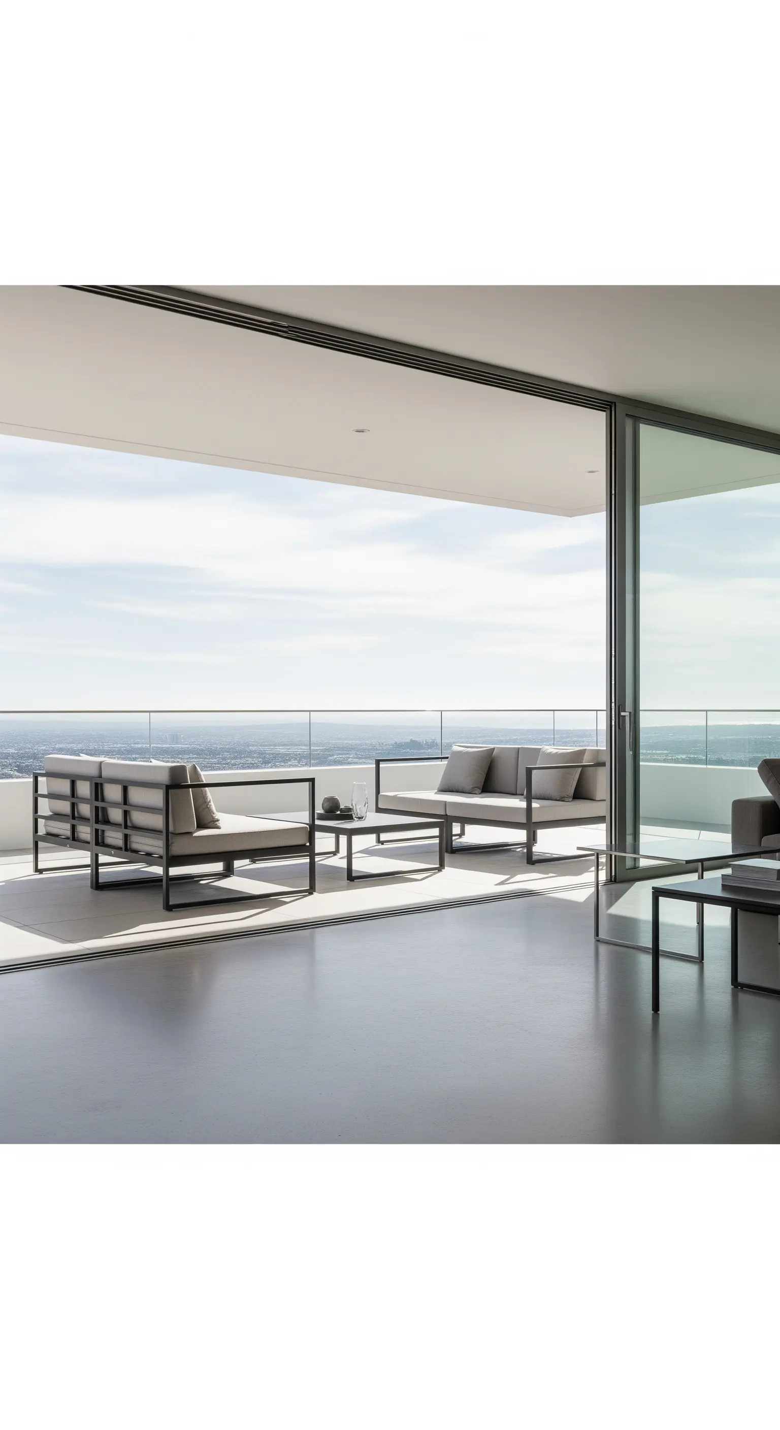 Offener Wohnbereich mit nahtlosem Übergang zum Glasbalkon