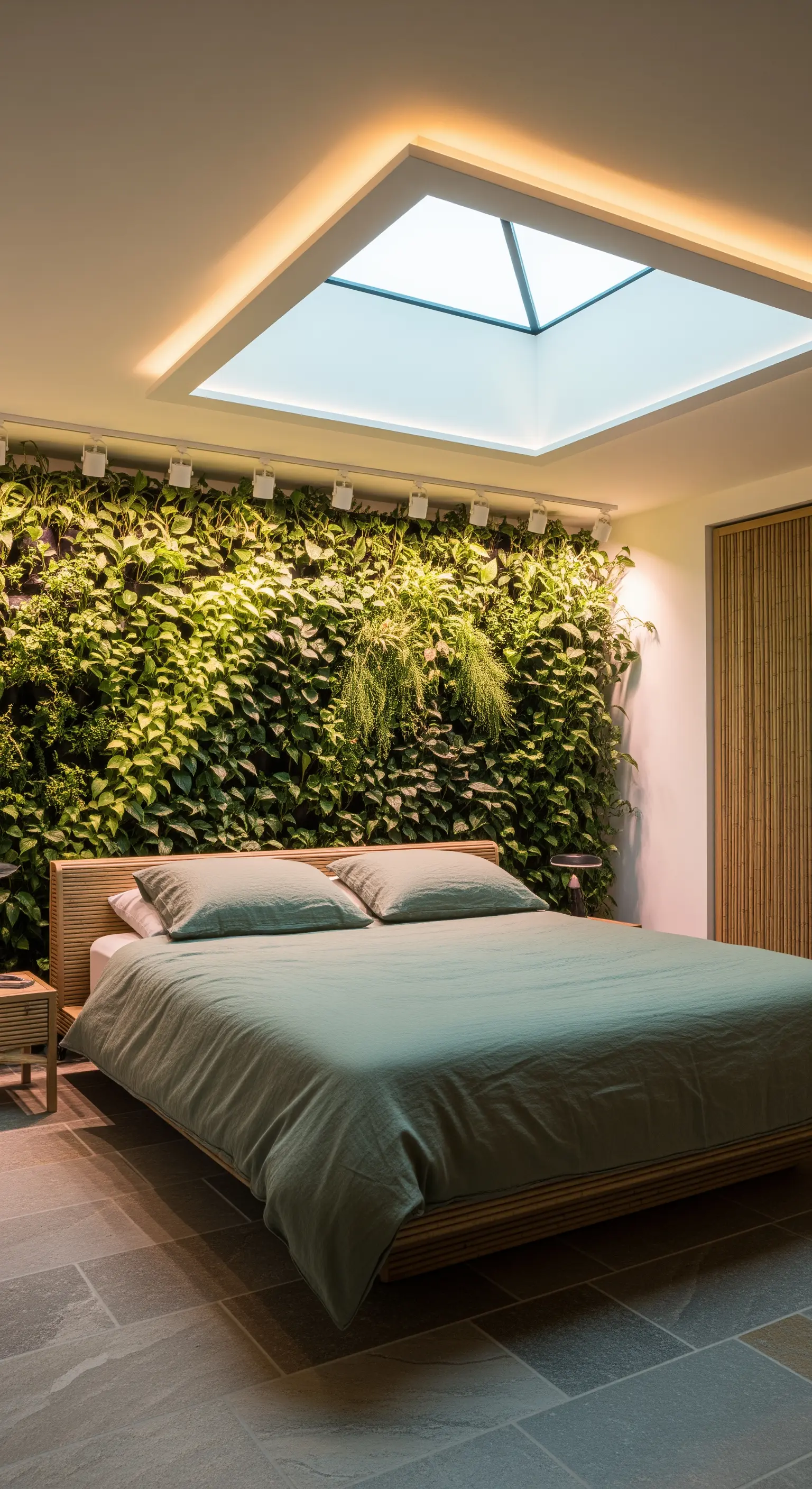 Schlafzimmer Pflanzenwand Oberlicht