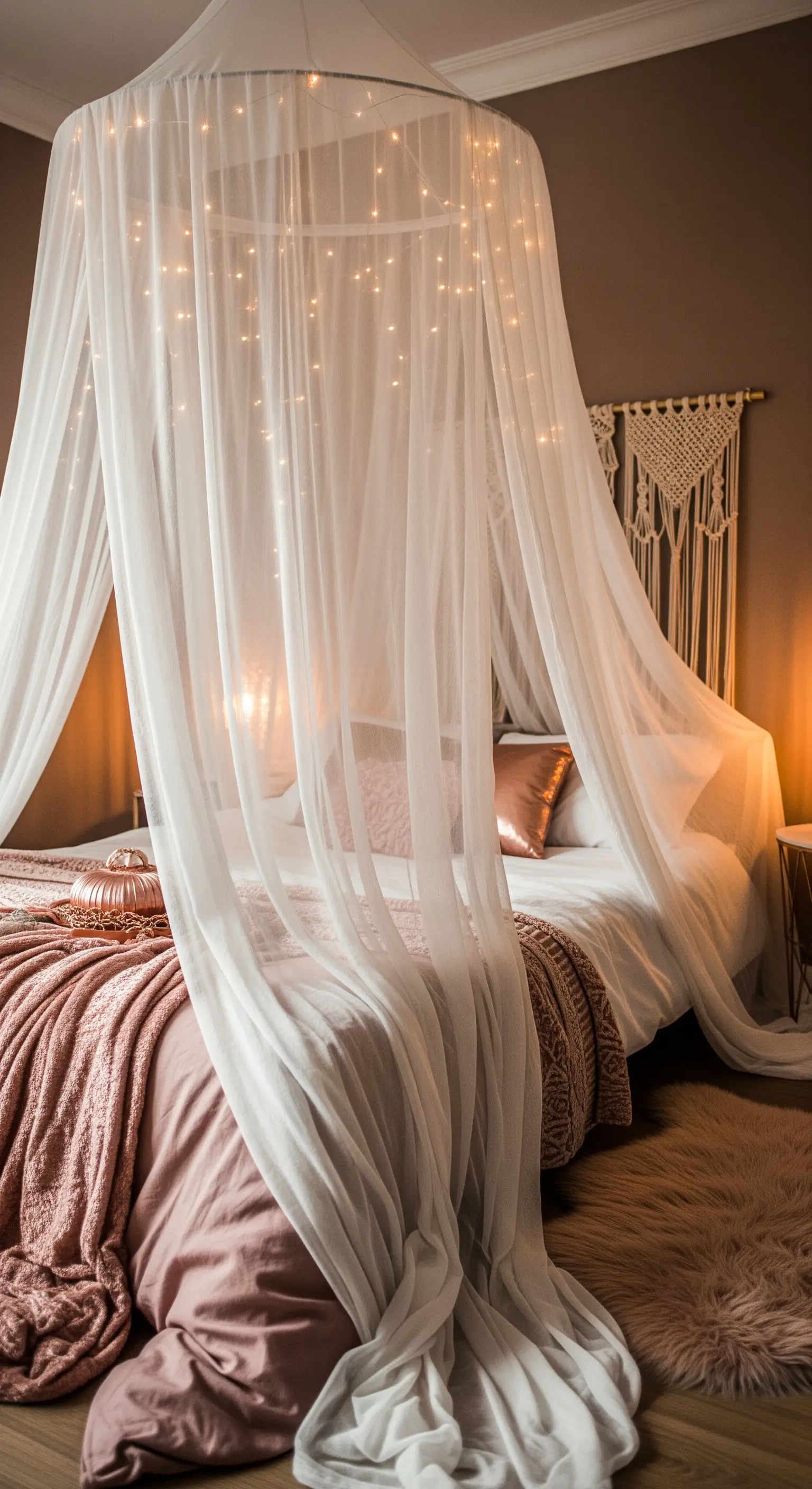 Betthimmel mit Lichterketten Boho Romantik