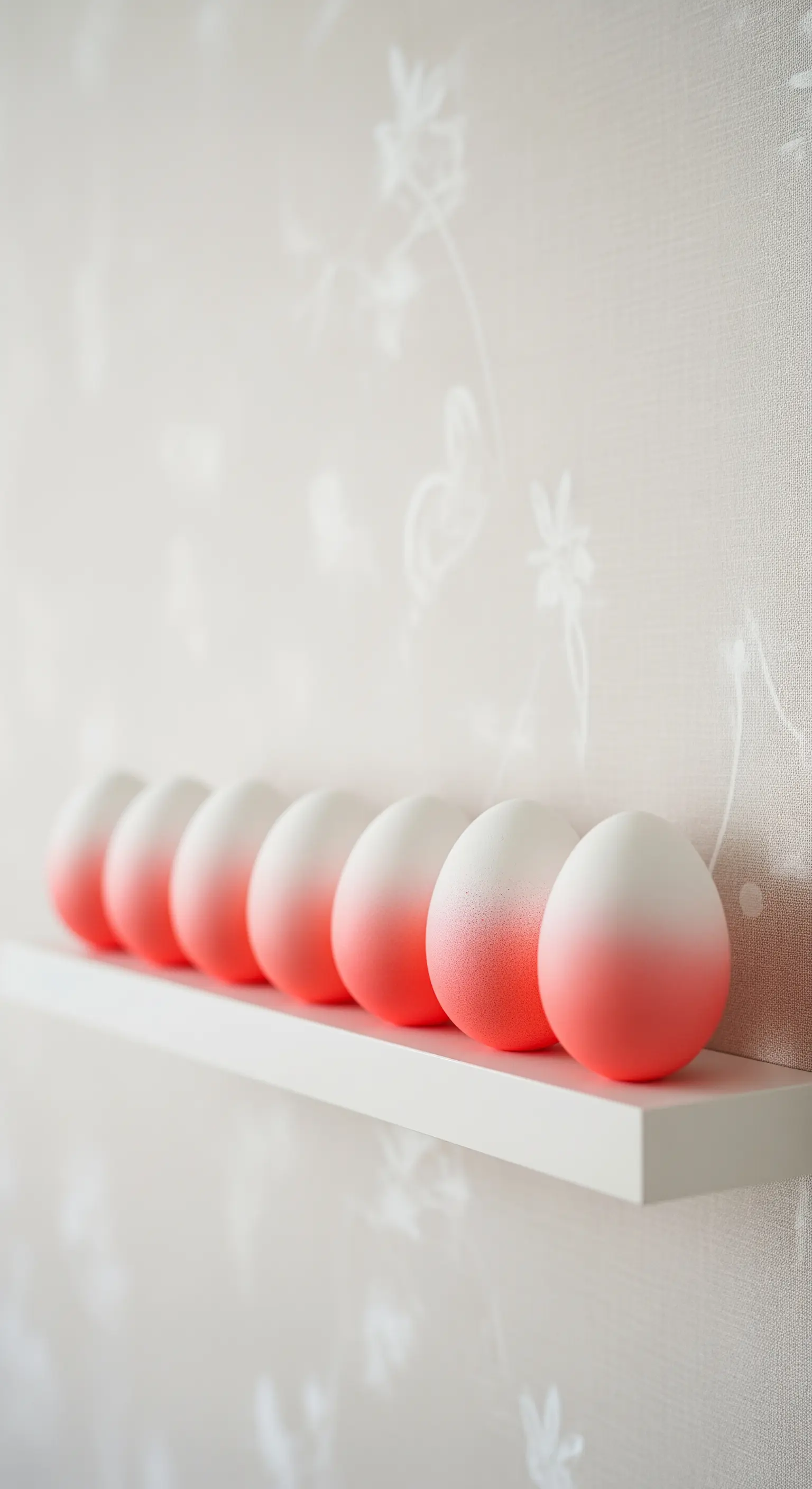 Ostereier mit rot-weißem Farbverlauf in einer Reihe