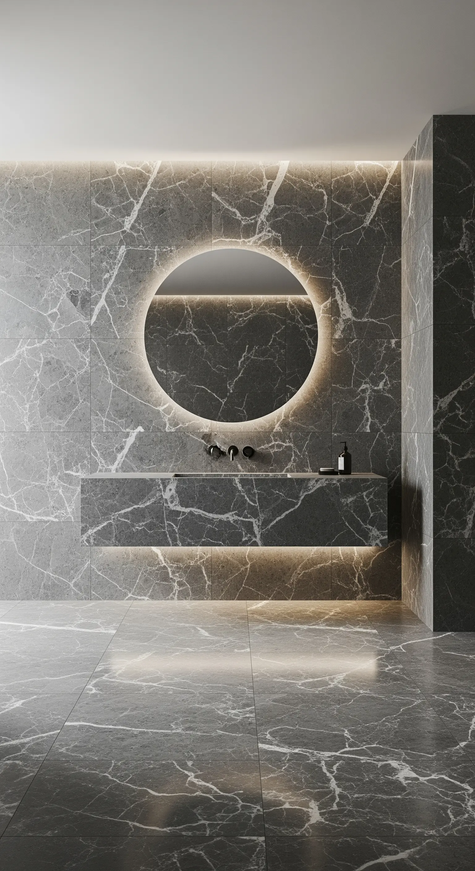 Schwebender Marmorwaschtisch mit Licht