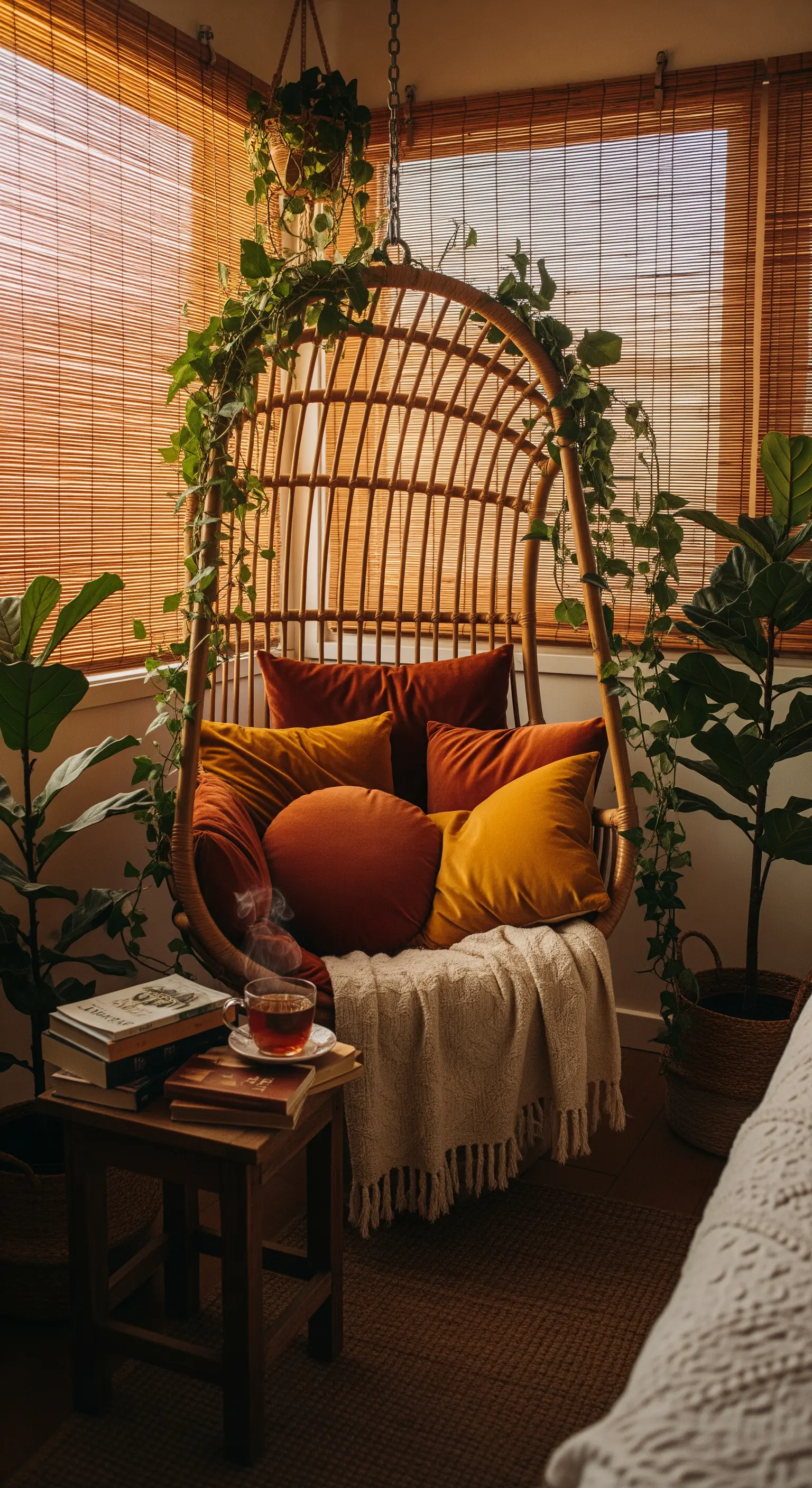 Hängesessel Rattan mit Pflanzenranken