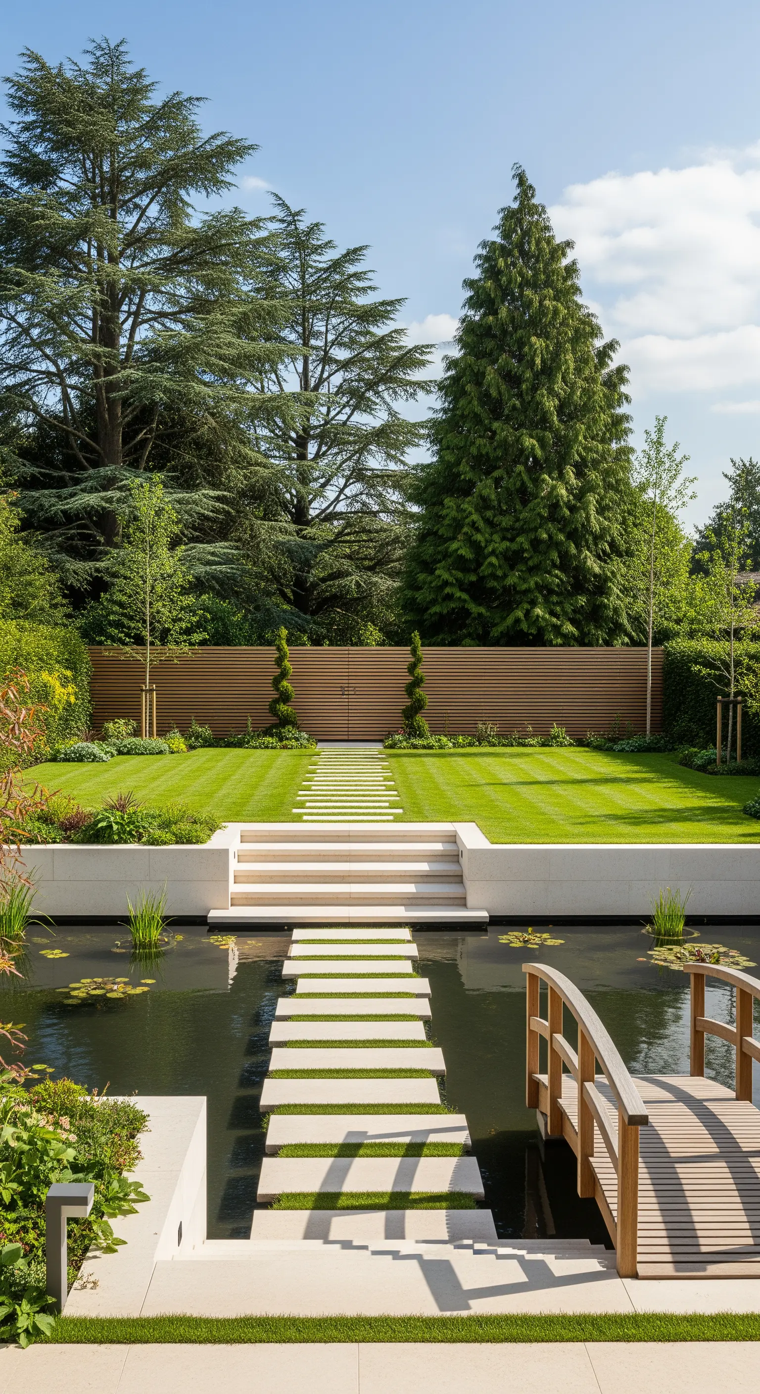 Schwebende Steinplatten Japandi Teich