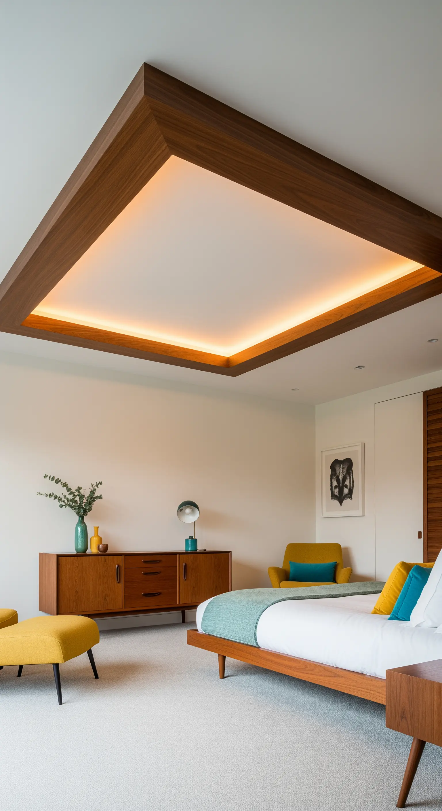 Schlafzimmer Holzpaneel Decke indirekt