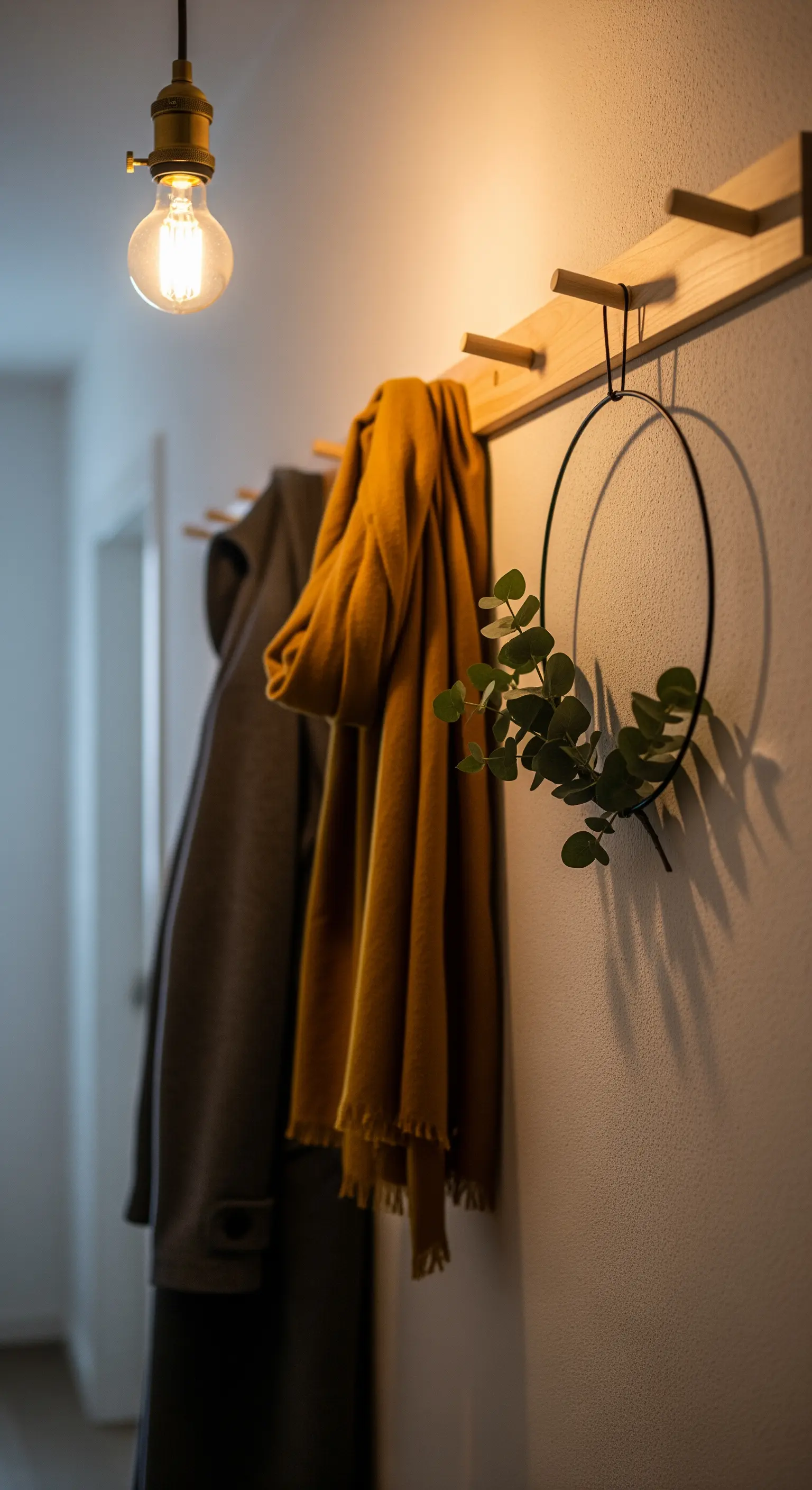 Schlichter Metallring mit Eukalyptus an Garderobenhaken