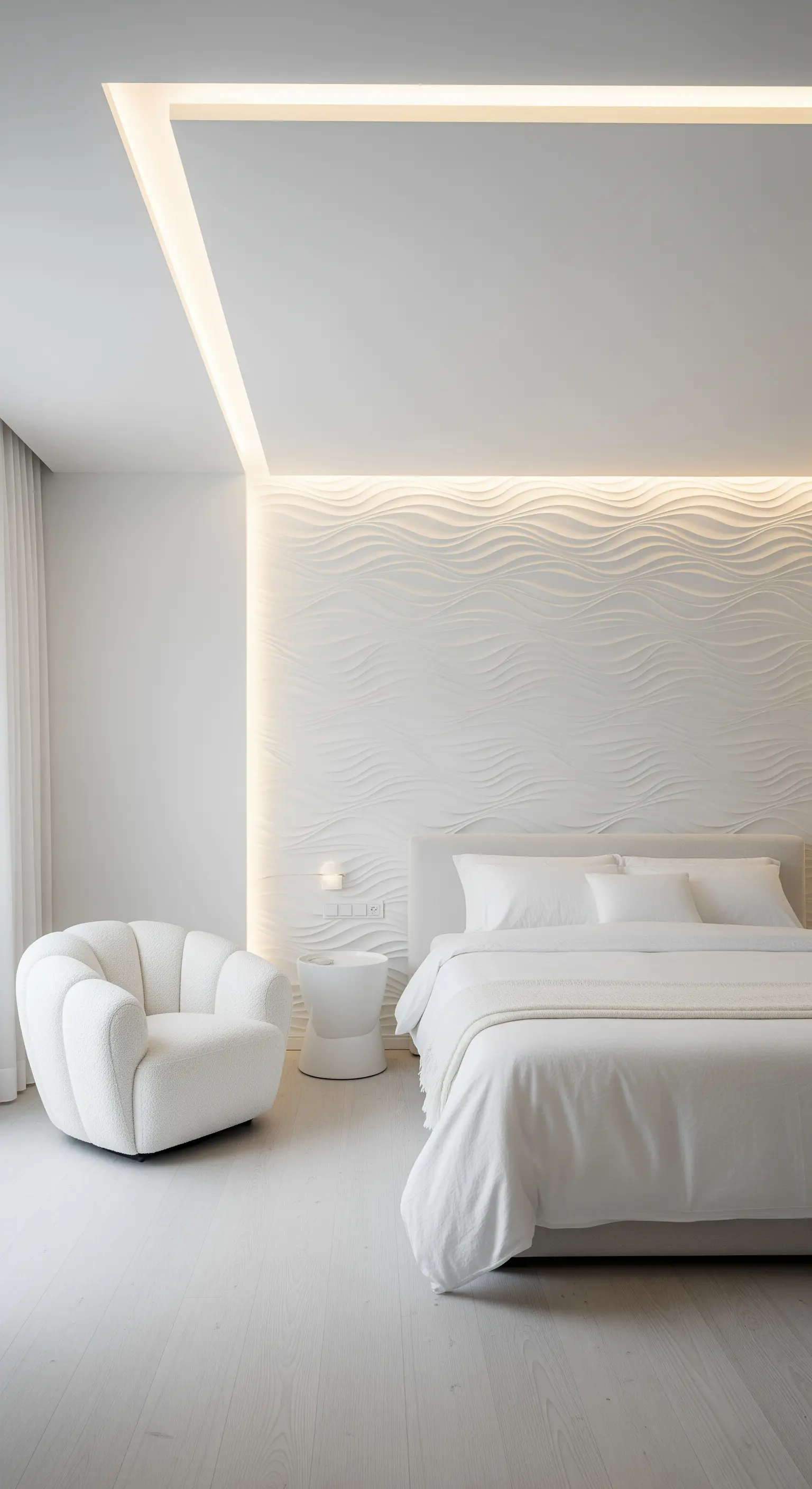 Weißes Schlafzimmer 3D Wandpaneele LED