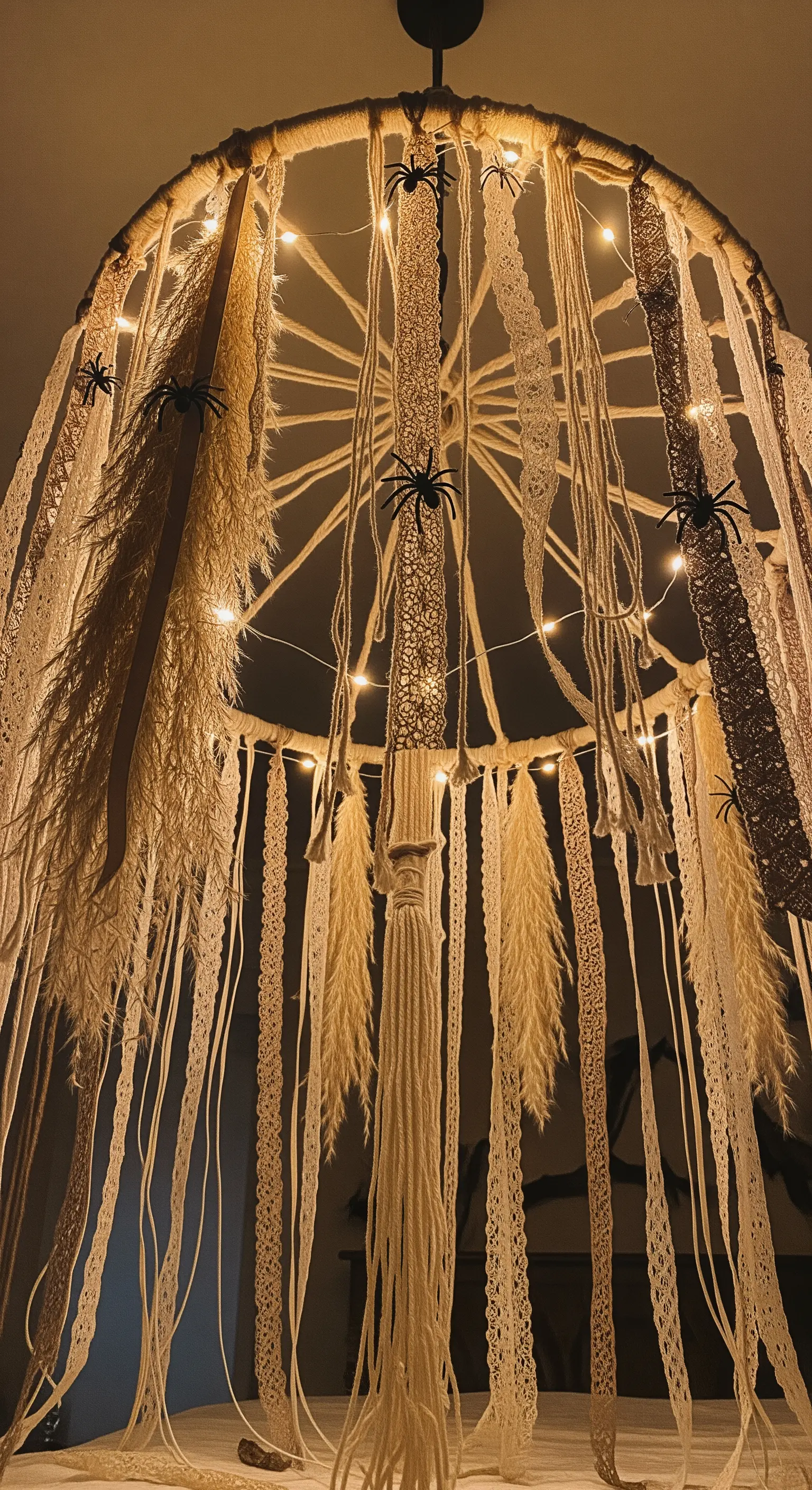 Spitzen-Mobile mit Spinnen und warmem Licht