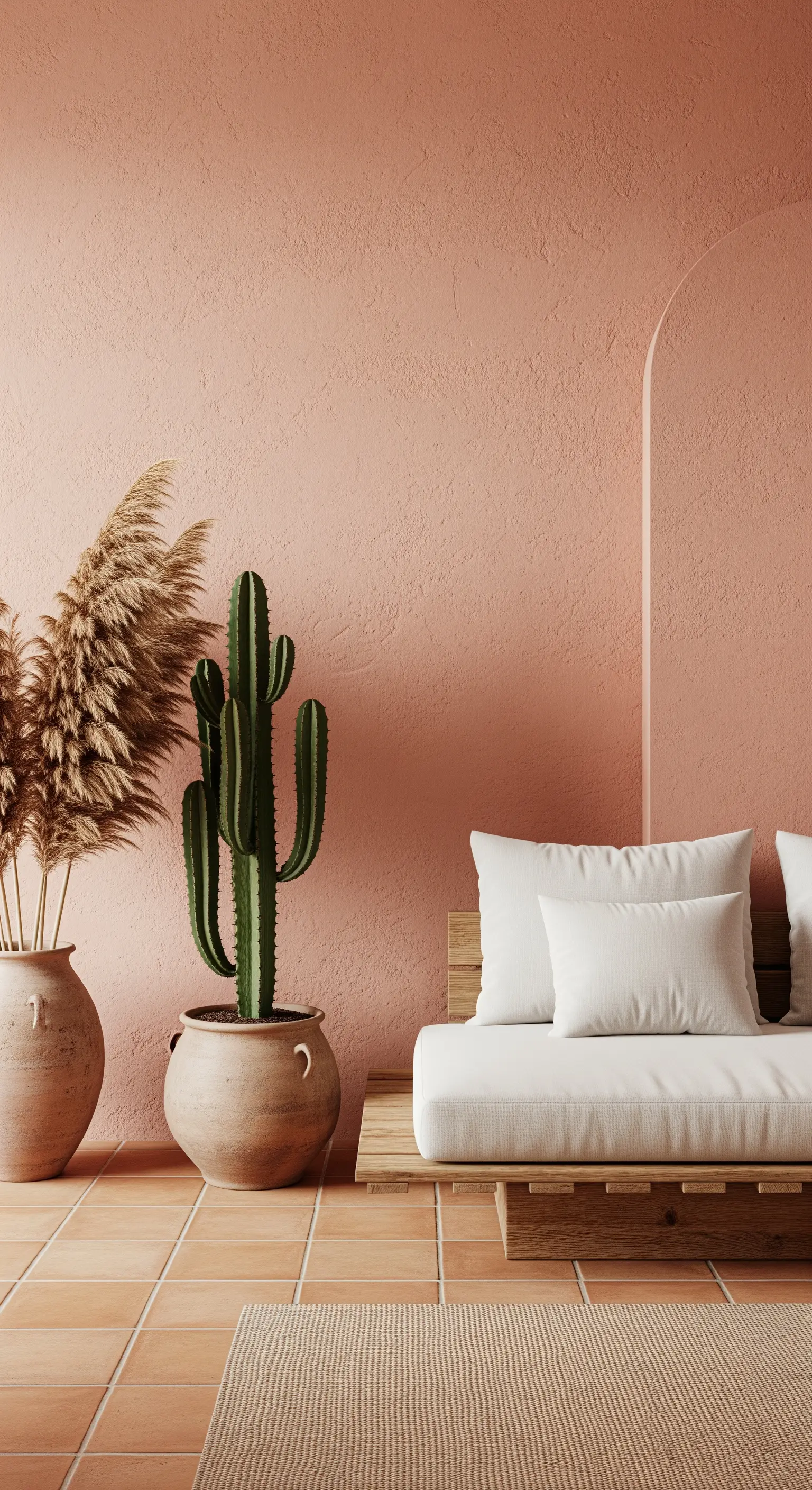 Terrakotta Raum mit Kaktus und Pampas