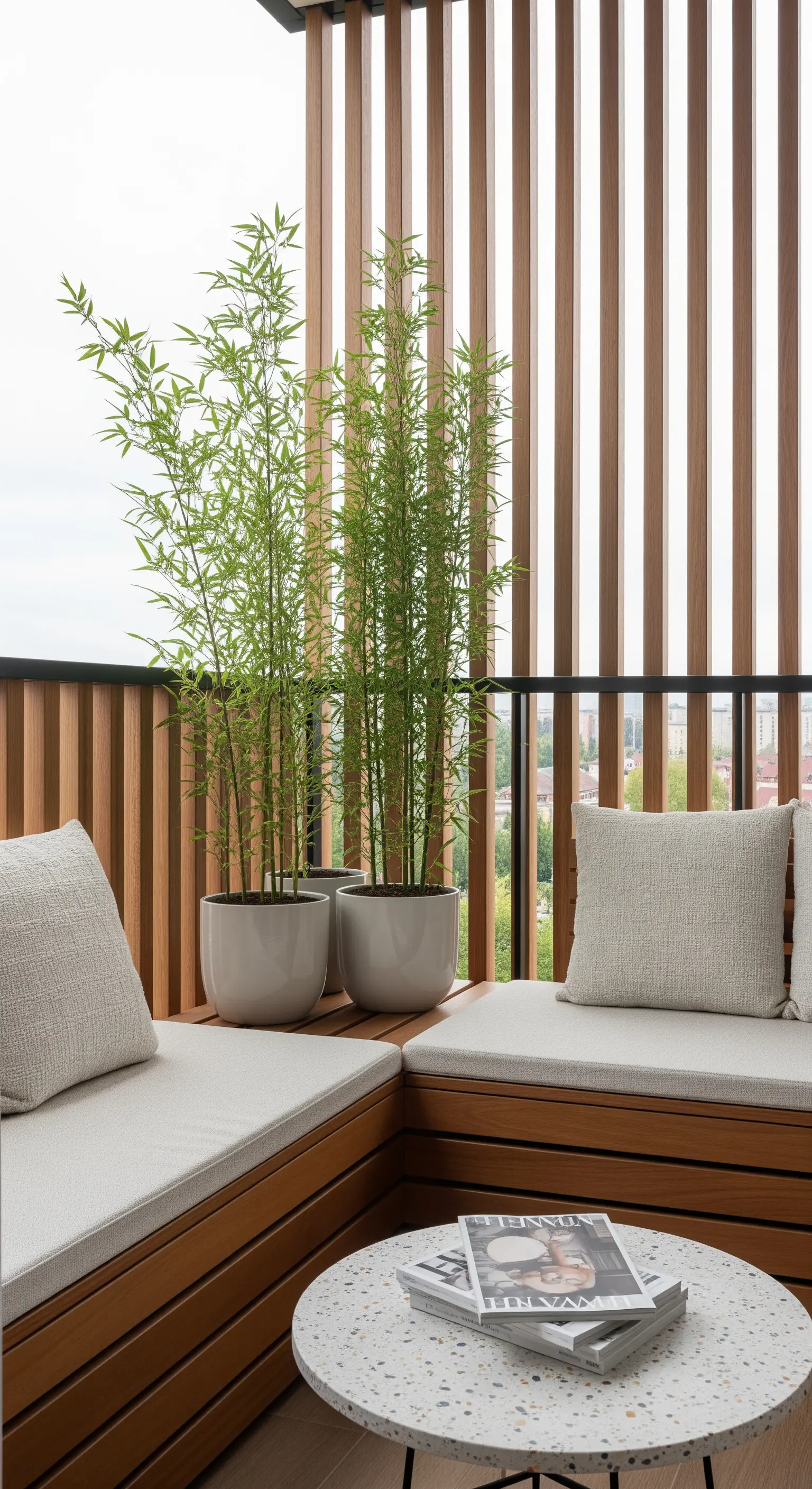Bambus in Töpfen als Sichtschutz auf Balkon