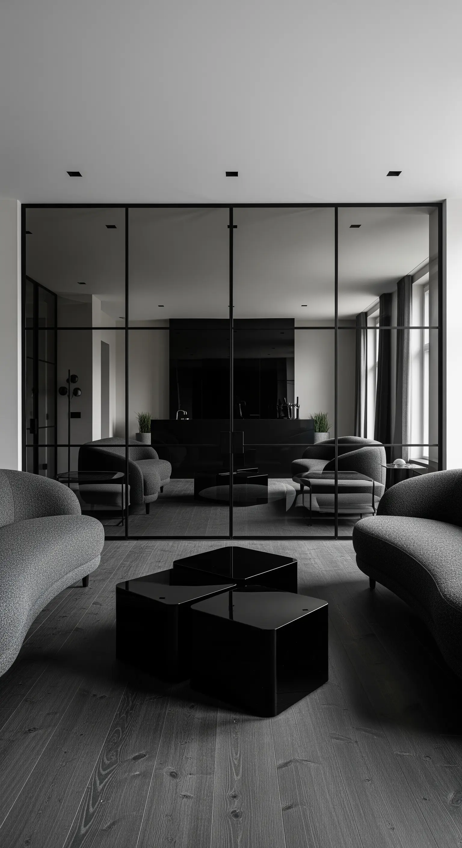 Raumtrenner aus schwarzem Stahl und Glas