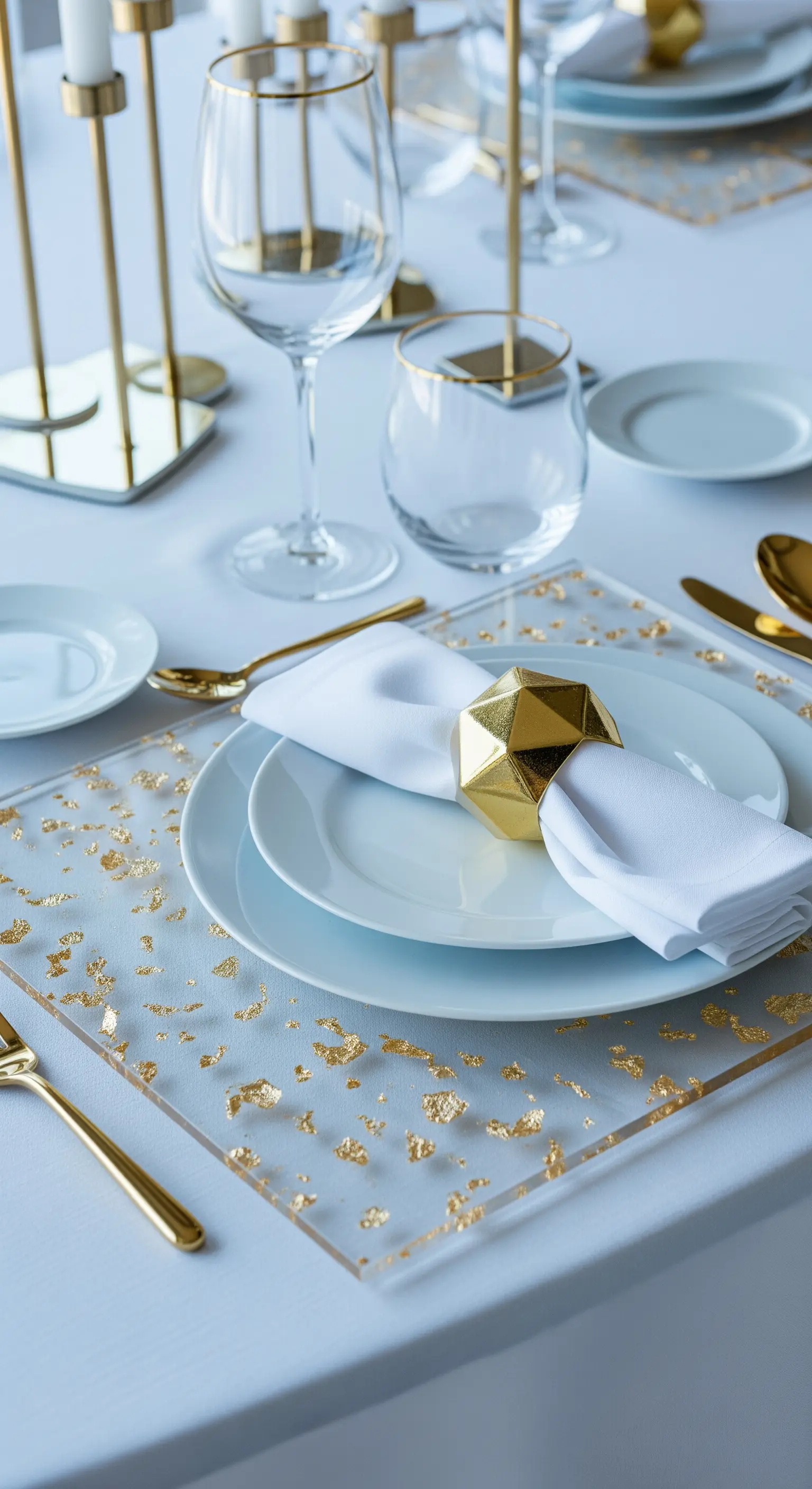 Acryl-Platzset mit Goldflocken und geometrischem Ring