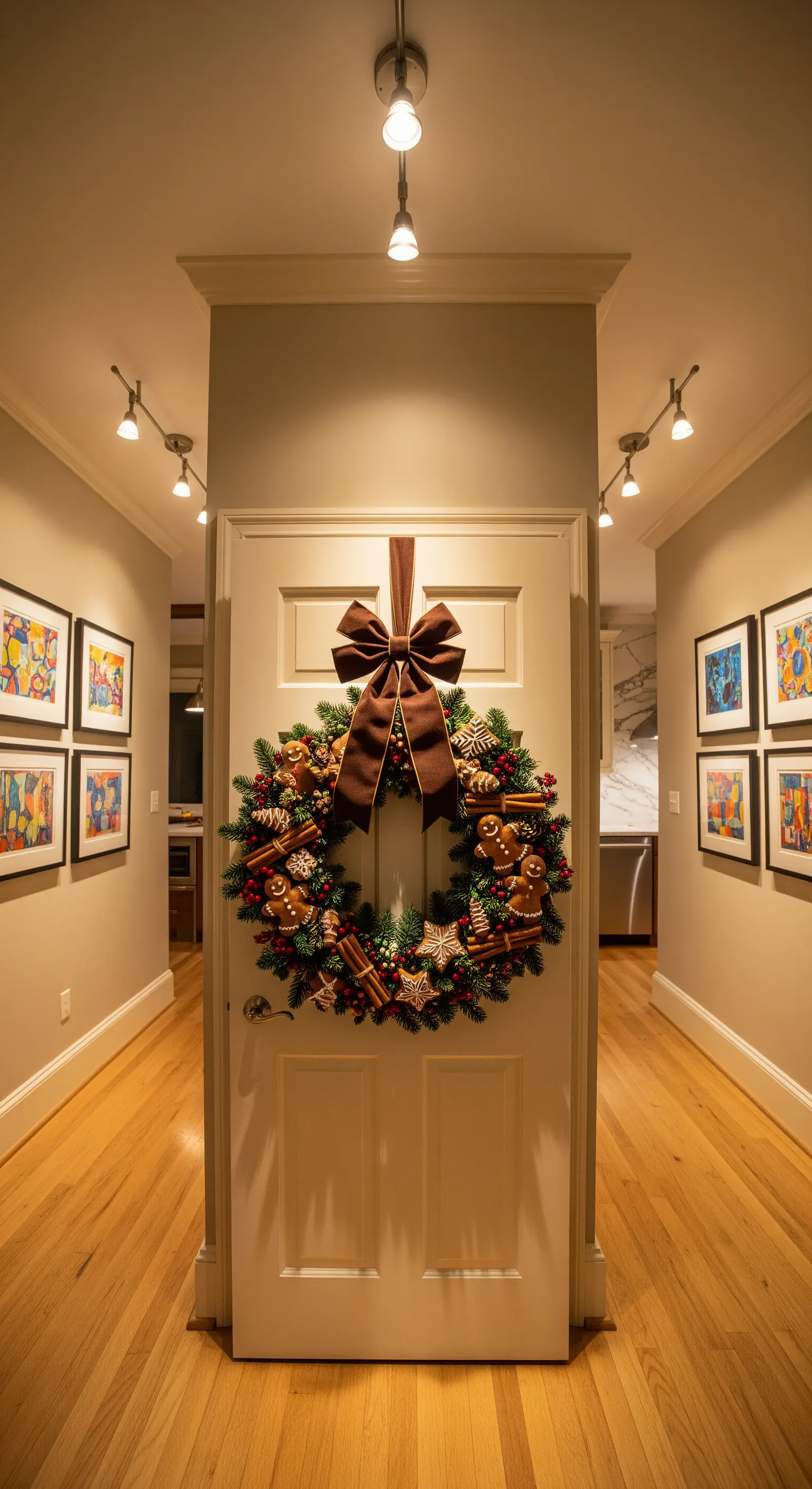 Weihnachtskranz mit Lebkuchenfiguren und brauner Schleife