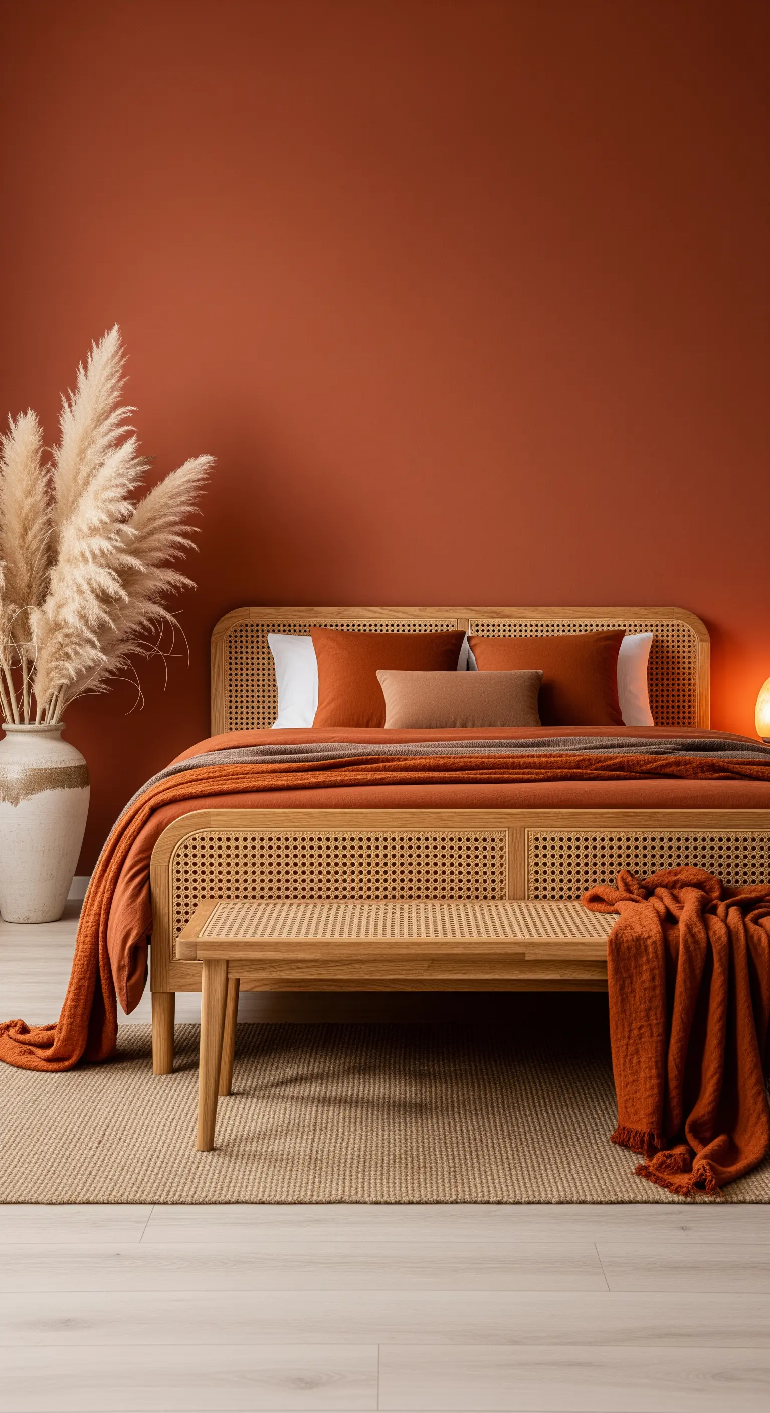 Terrakotta Schlafzimmer mit Pampasgras