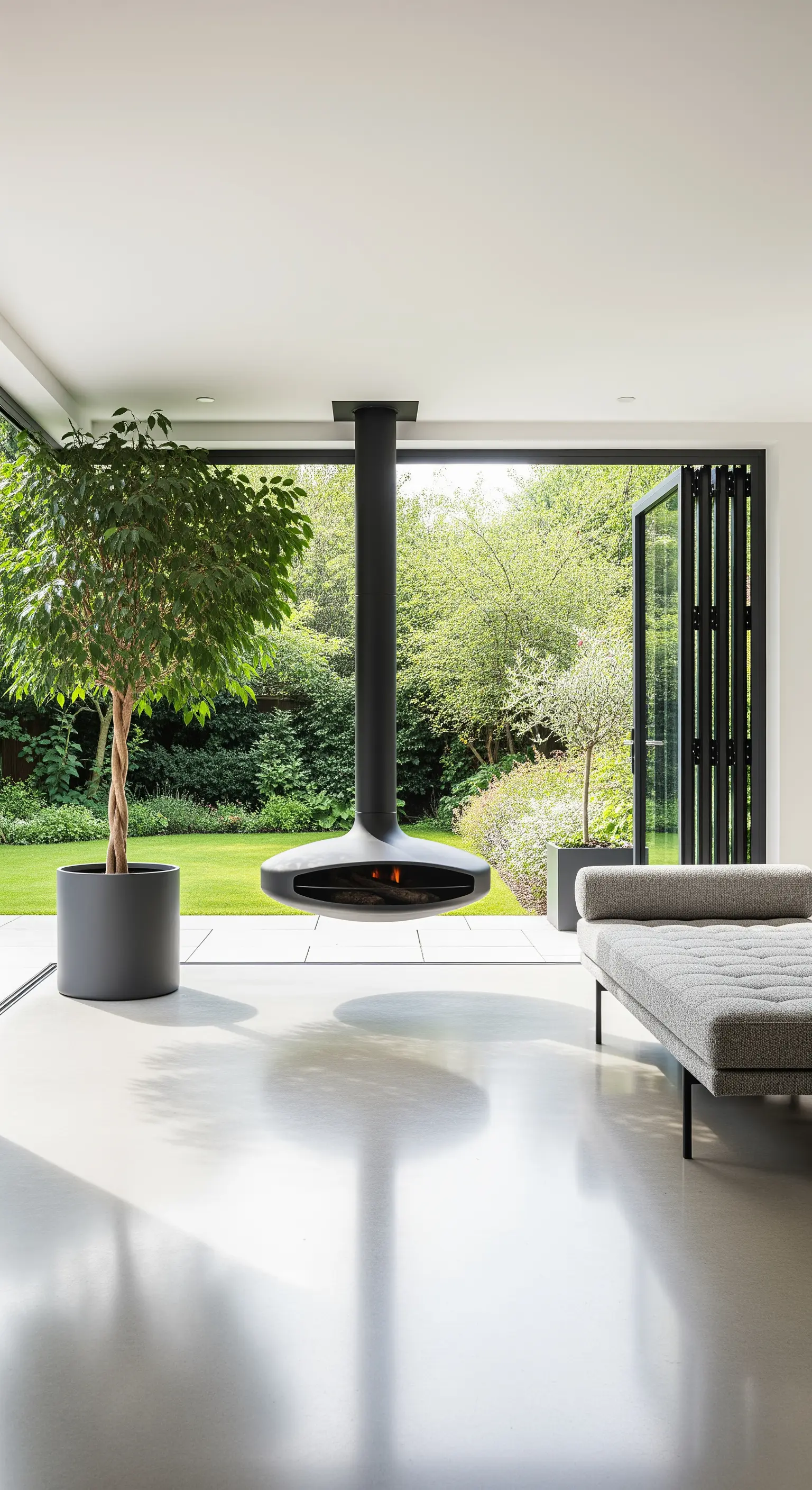 Offener Wohnraum mit Daybed zum Garten