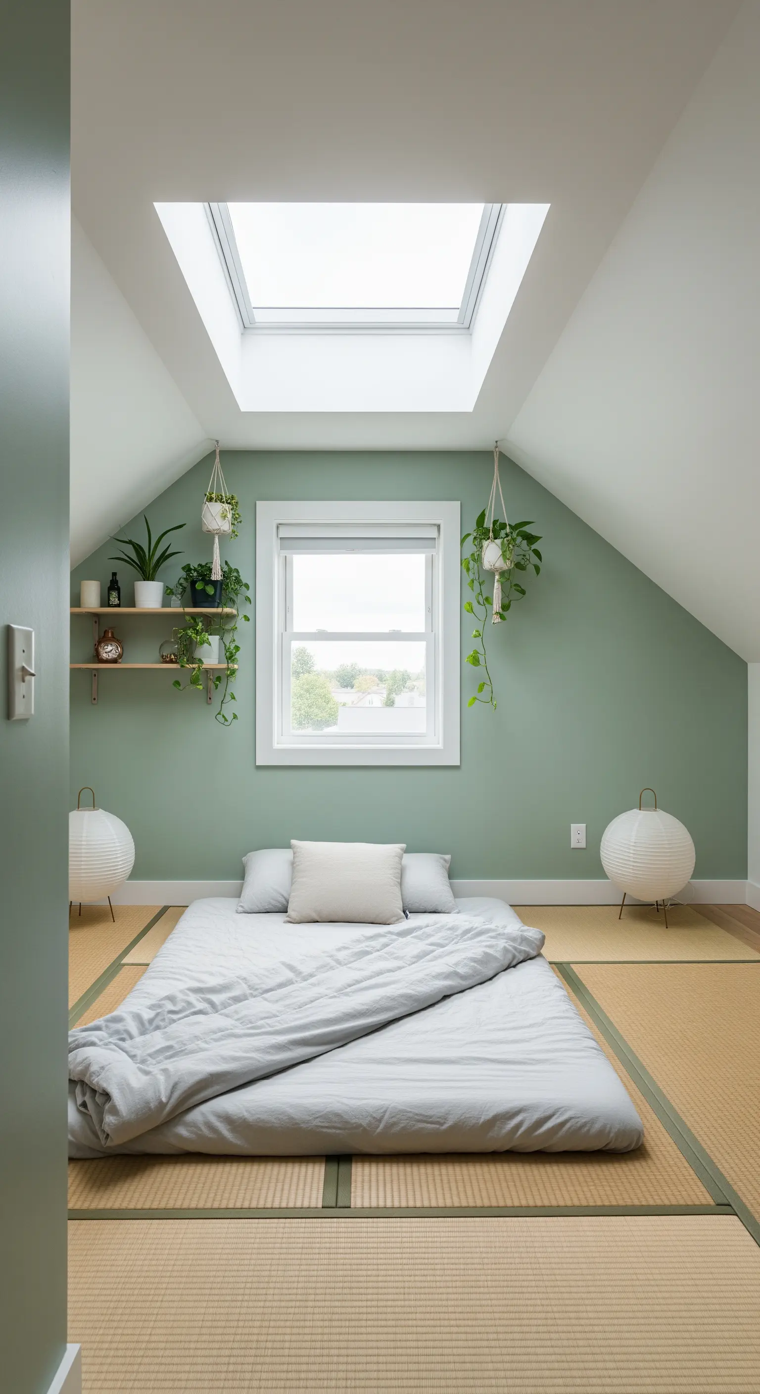 Minimalistisches Boho Dachgeschoss Schlafzimmer