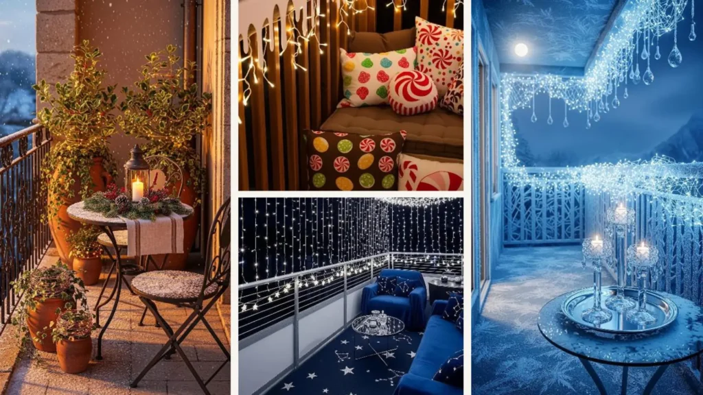 Inspirierende Balkon-Weihnachtsdeko-Ideen mit funkelnden Lichterketten für magische Winterabende.