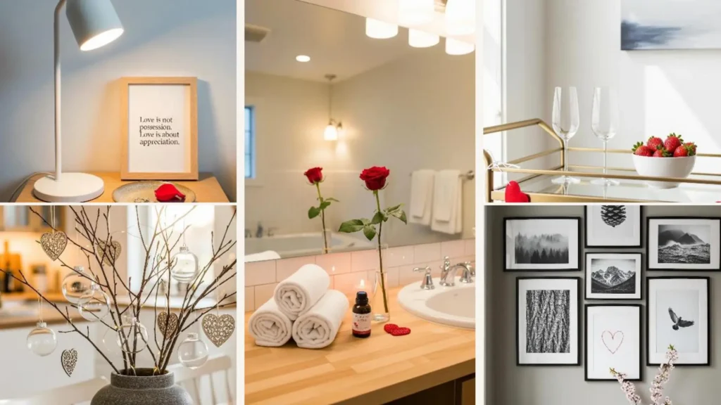 Scandi-Valentinstag Dekoideen mit warmen Lichtern, Rosen und stilvollen Herz-Akzenten für ein gemütliches Zuhause.