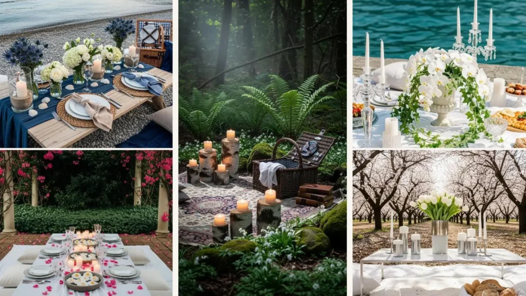 Ein romantisches Picknick im Grünen mit bezaubernden italienischen Tischdeko-Elementen: Blumen, Kerzen & Naturkulisse.