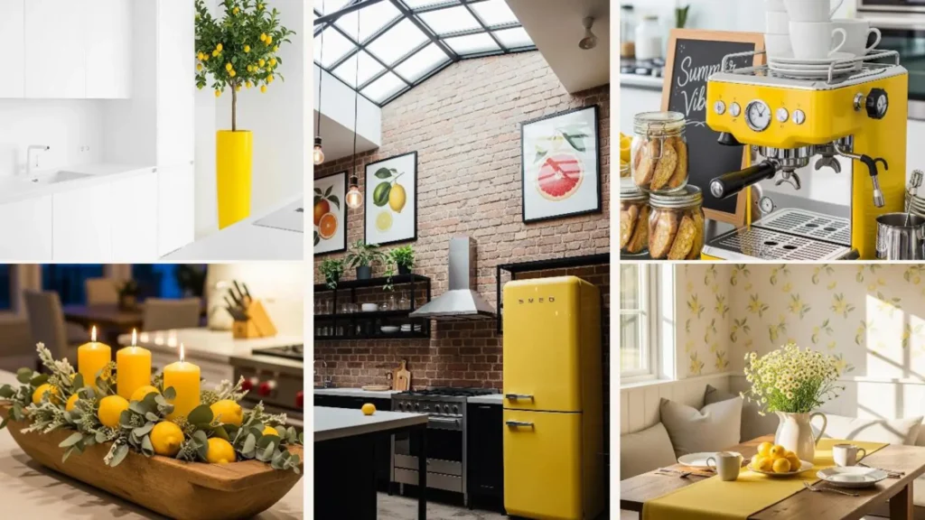 Kreative sommerliche Styling-Ideen mit Zitronen: gelbe Deko, Kerzen und frische Früchte für einen insta-tauglichen Look.