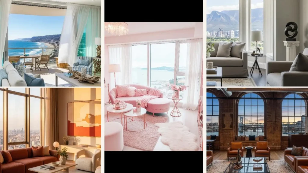 Luxuriöses Wohnzimmer mit bodentiefen Fenstern für ein echtes Skyline-Feeling und Panoramablick über die Stadt.