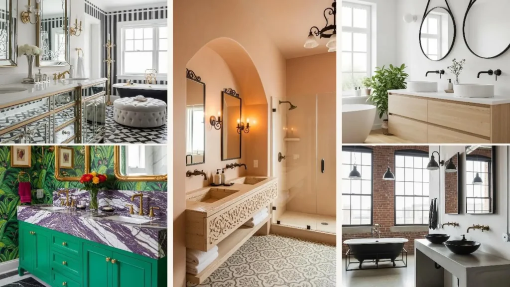 Inspiration für Luxus-Badezimmer: Verschiedene Doppelwaschtische im eleganten Hotel-Look.