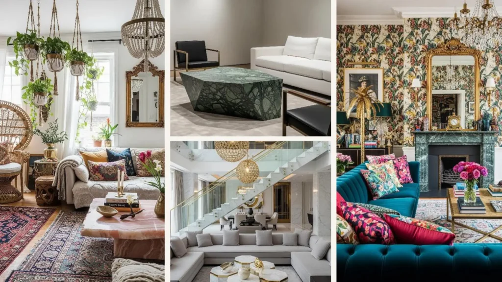 Luxuriöse Wohnzimmer mit Marmor-Details und goldenen Akzenten als Einrichtungs-Inspiration.