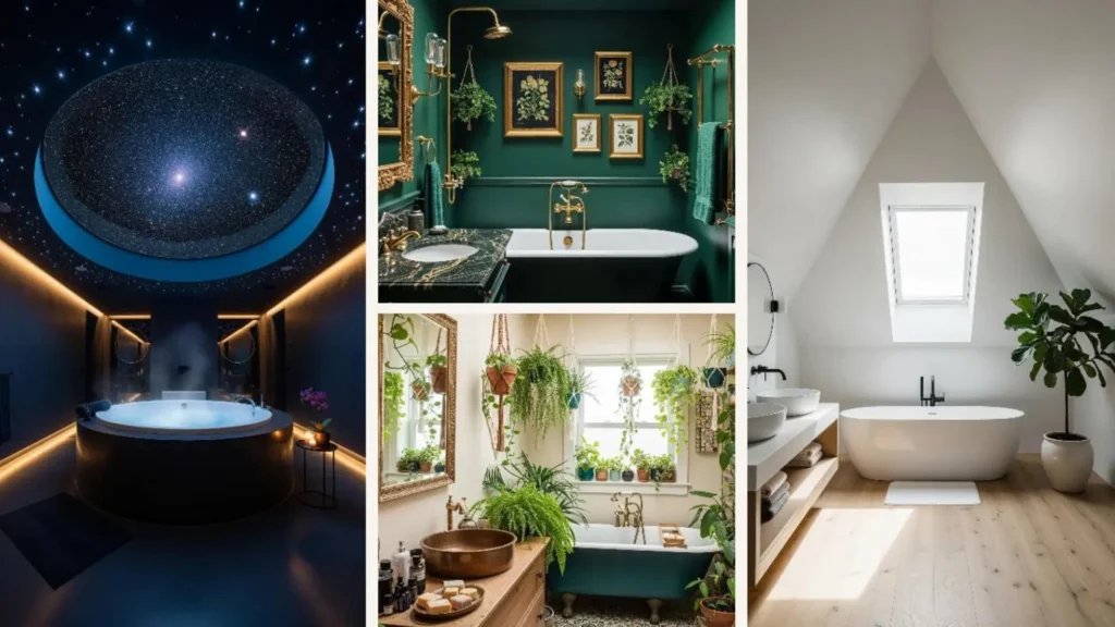 Helles, luxuriöses Badezimmer mit Dachfenster für viel natürliches Licht und eine entspannte Atmosphäre.