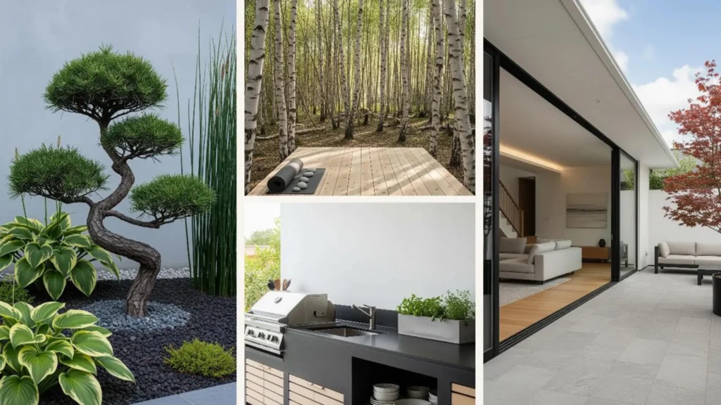 Ein ruhiger Japandi-Garten, der nordisches Design mit japanischer Balance in einer harmonischen Umgestaltung vereint.