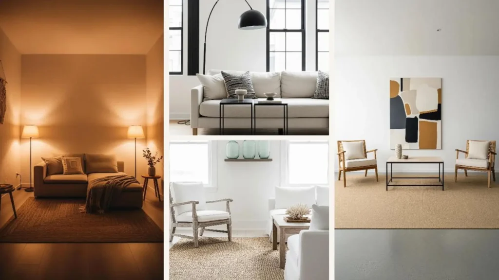 Elegante Boho-Wohnideen: Minimalistisches Wohnzimmer in neutralen Farben für ein Zuhause ohne Chaos.