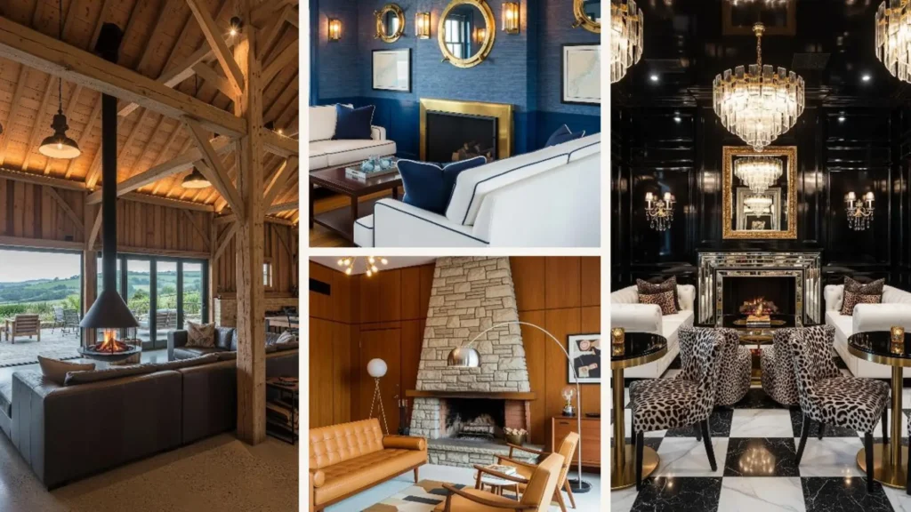 Inspirierende Kamin-Lounges: Luxus-Wohnzimmer mit eleganten Leder-Sofas und exklusiver Club-Atmosphäre.