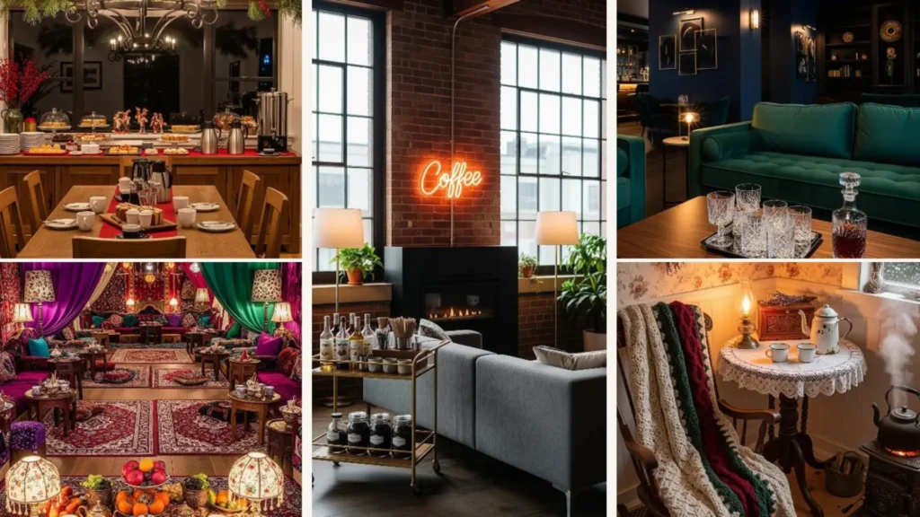 Warme Cafe-Stil Wohnideen für gemütliche Winterabende zu Hause, mit Kaffee, Tee und einladendem Licht.