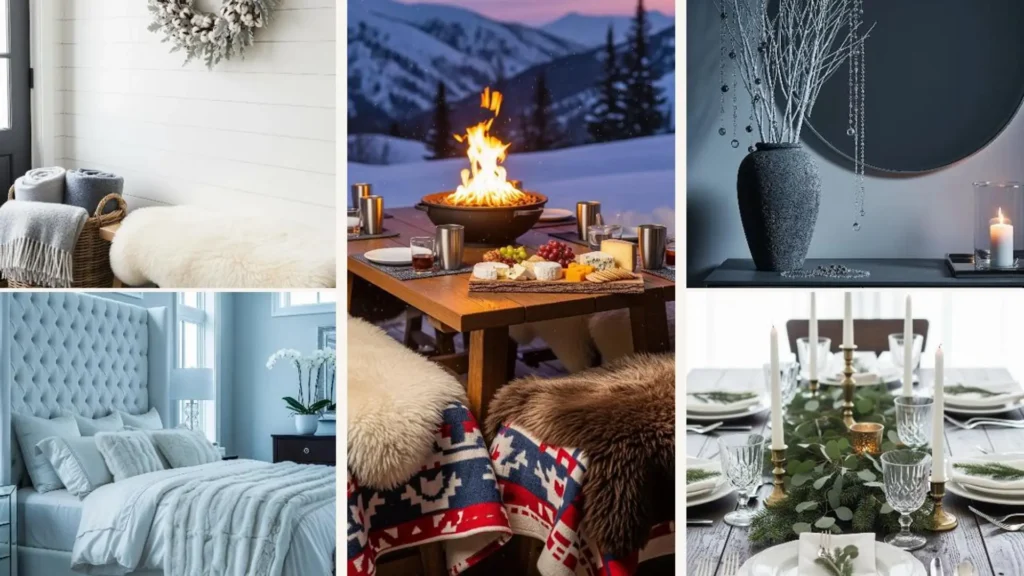 Kreative Winter-Deko-Ideen für ein festliches Zuhause nach Weihnachten, mit gemütlichen Textilien und Kerzenlicht.