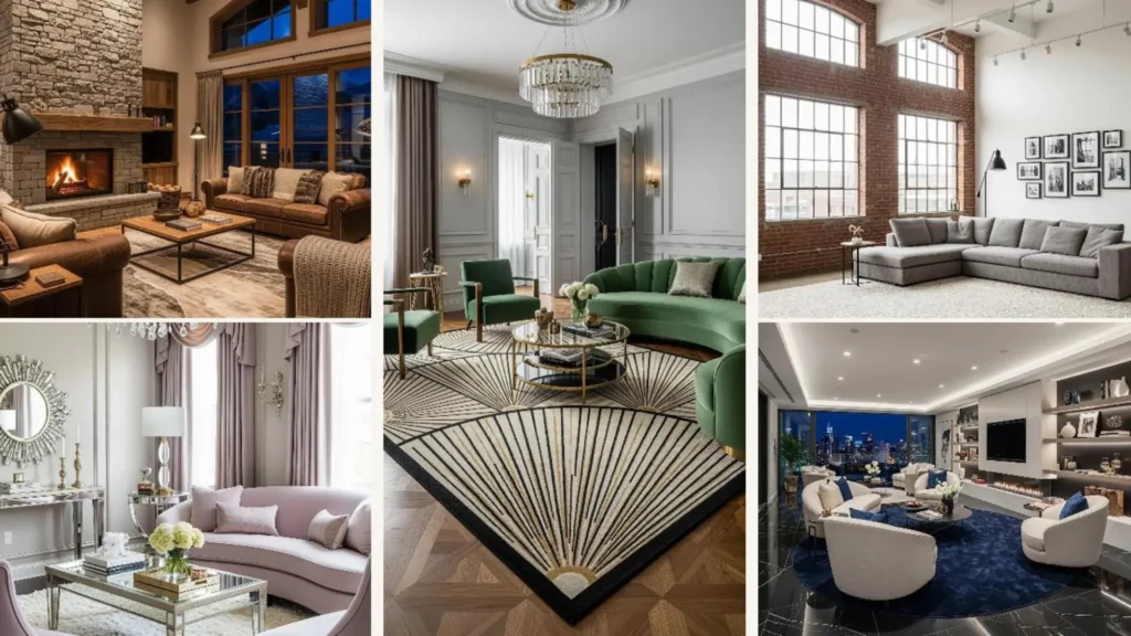 Fünf luxuriöse Wohnzimmer mit Designer-Teppichen als Inspiration für zeitlose Eleganz und Stil.