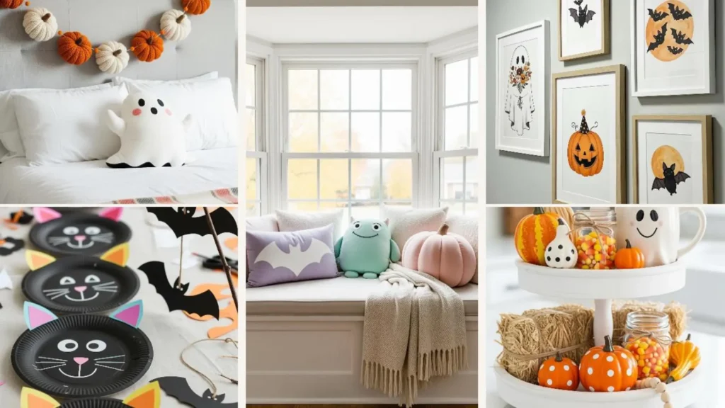 Süße Halloween-Deko ohne Horror für Familien und Kinderzimmer: Kuschelige Kürbisse, Gespenster und Fledermäuse im Herbst.