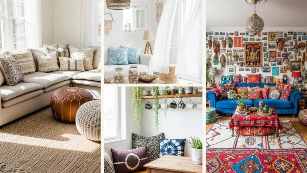 Vier Boho-Dekor-Ideen für ein gemütliches Wohnzimmer für ruhige Sonntage und einen langsamen Morgen zu Hause.