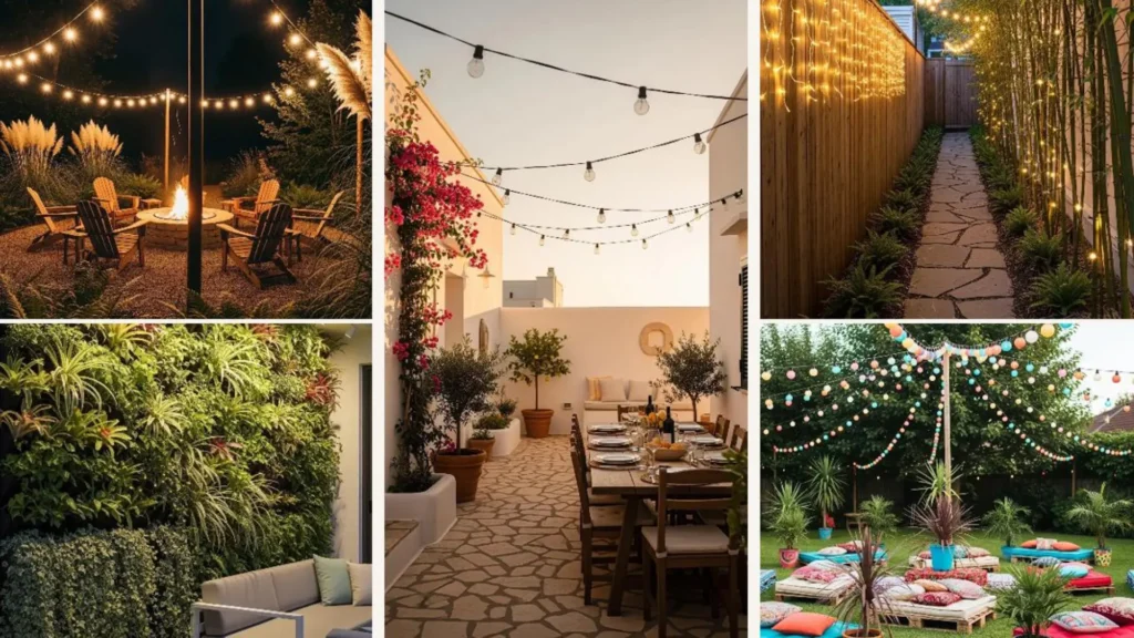 Garten- und Terrassen-Looks mit Lichterketten und exotischen Pflanzen für entspanntes Urlaubs-Flair.