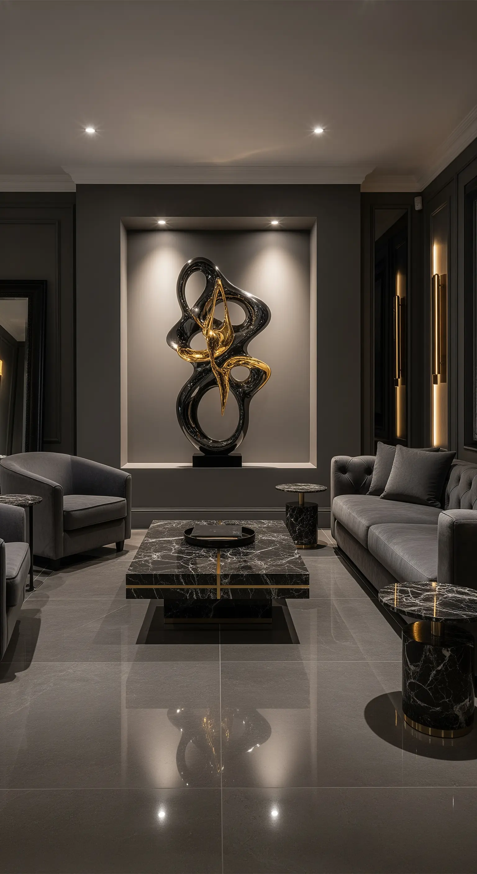 Großes abstraktes Gemälde über Ledersofa